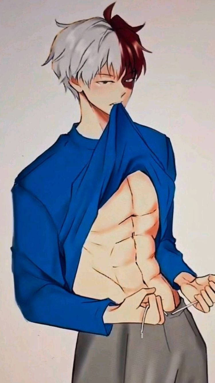 Crazy Anime Boy, blue shirt, half white half red hair, HD Phone Wallpaper