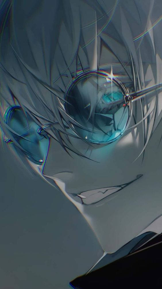 Crazy Anime Boy, silver hair, glowing blue eyes, SD Phone Wallpaper