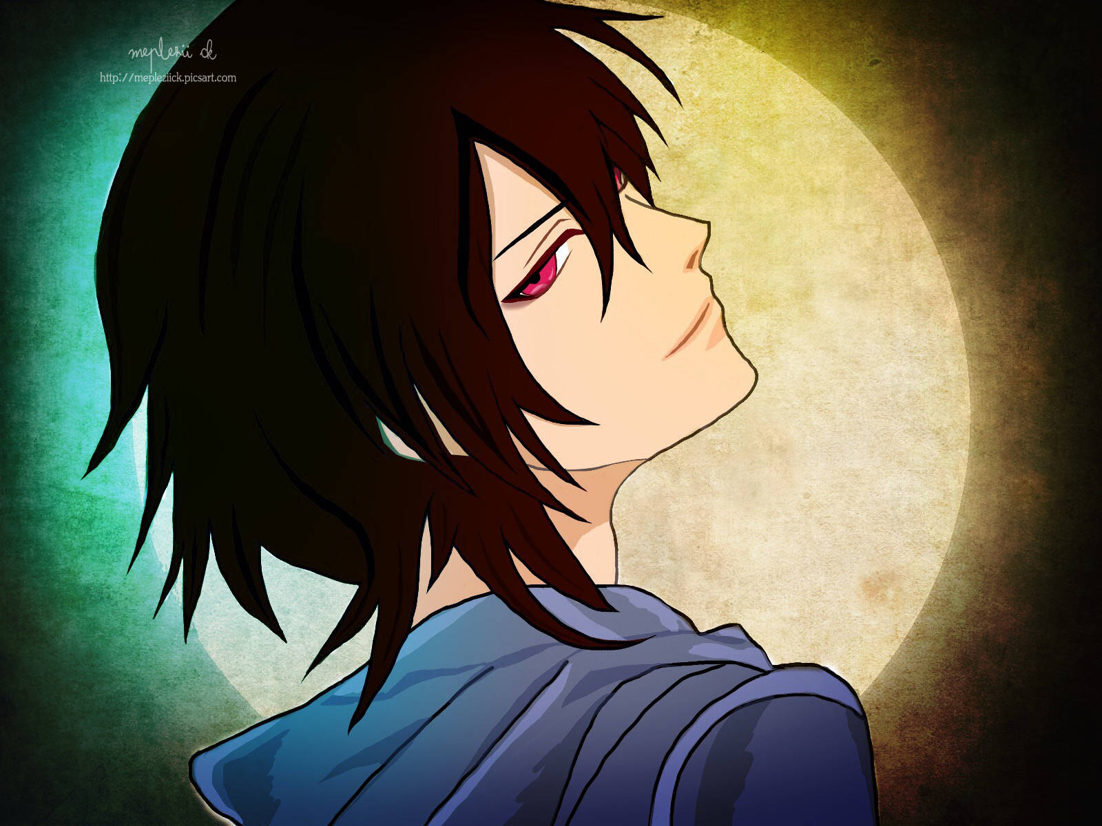 crazy anime boy, dark hair, red eyes, HD Desktop Wallpaper