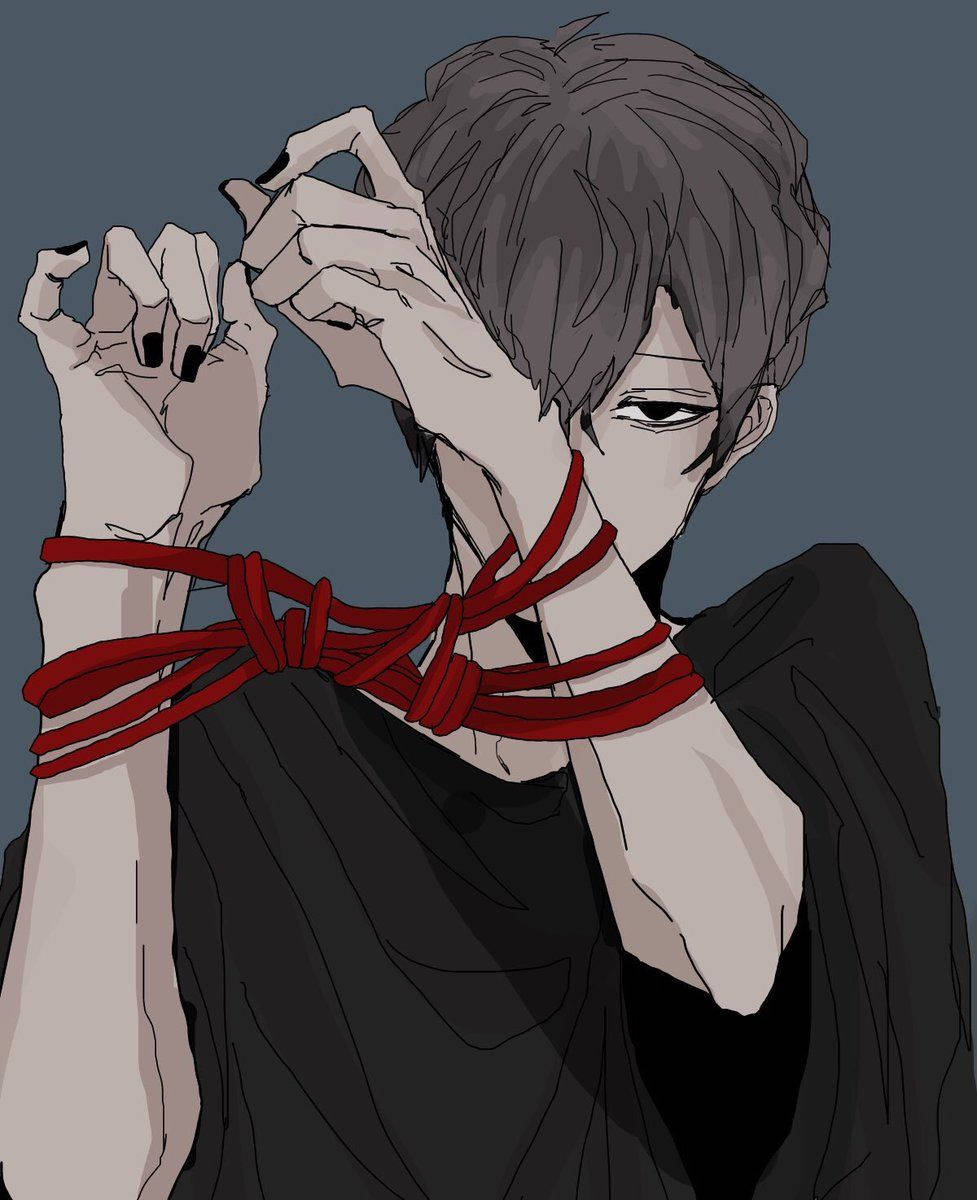 Crazy Anime Boy, dark-haired anime character, black nails, SD Phone Wallpaper