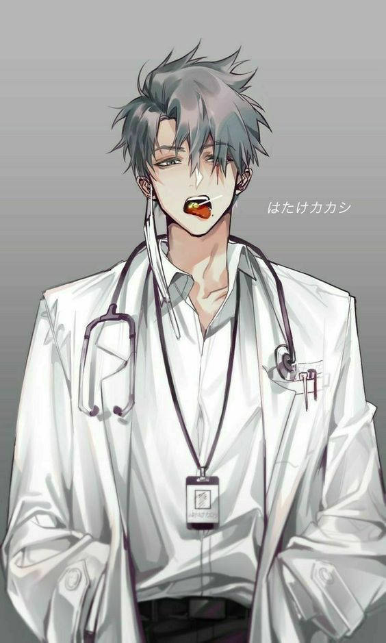 Crazy Anime Boy, handsome doctor, messy gray hair, SD Phone Wallpaper