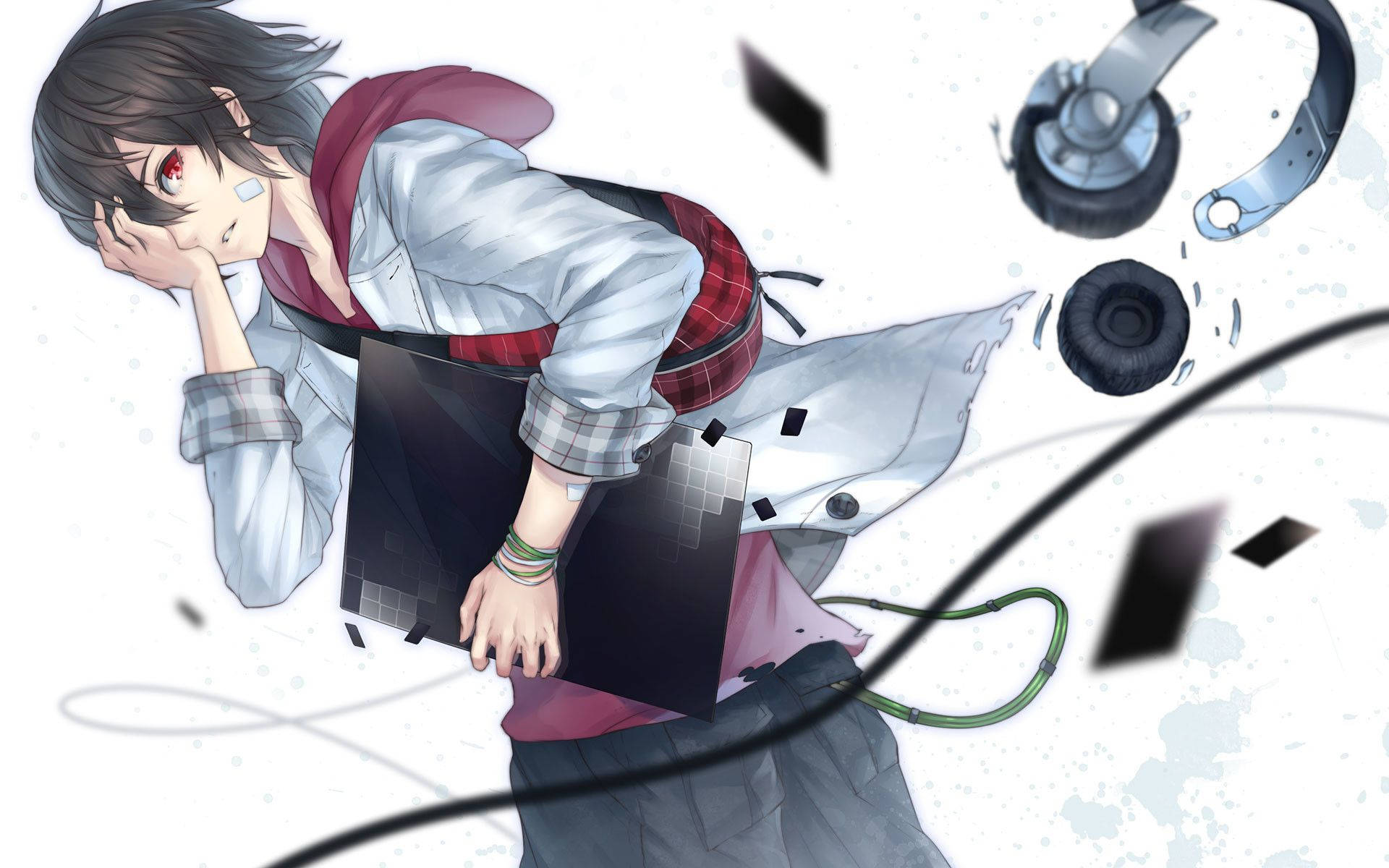 crazy anime boy, wild blue hair, red eyes, Full HD Desktop Wallpaper