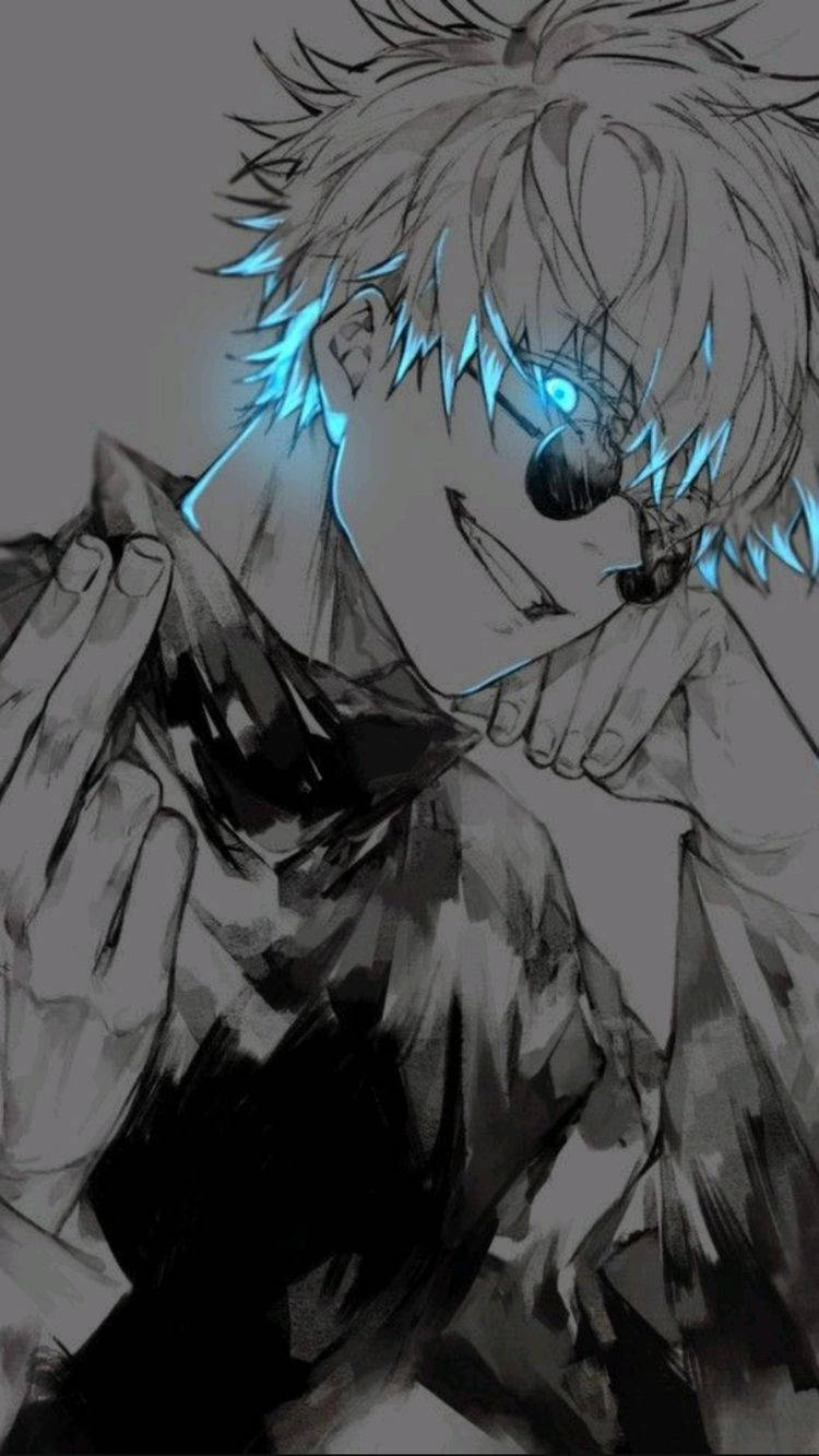 Crazy Anime Boy, spiky hair, glowing blue eyes, HD Phone Wallpaper