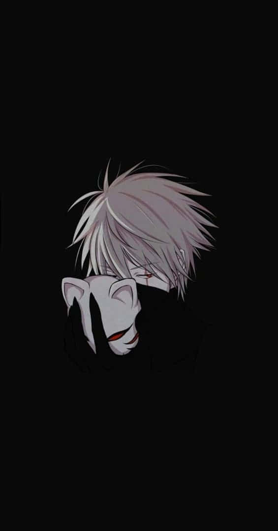 dark anime boy, spiky white hair, white mask, SD Phone Wallpaper