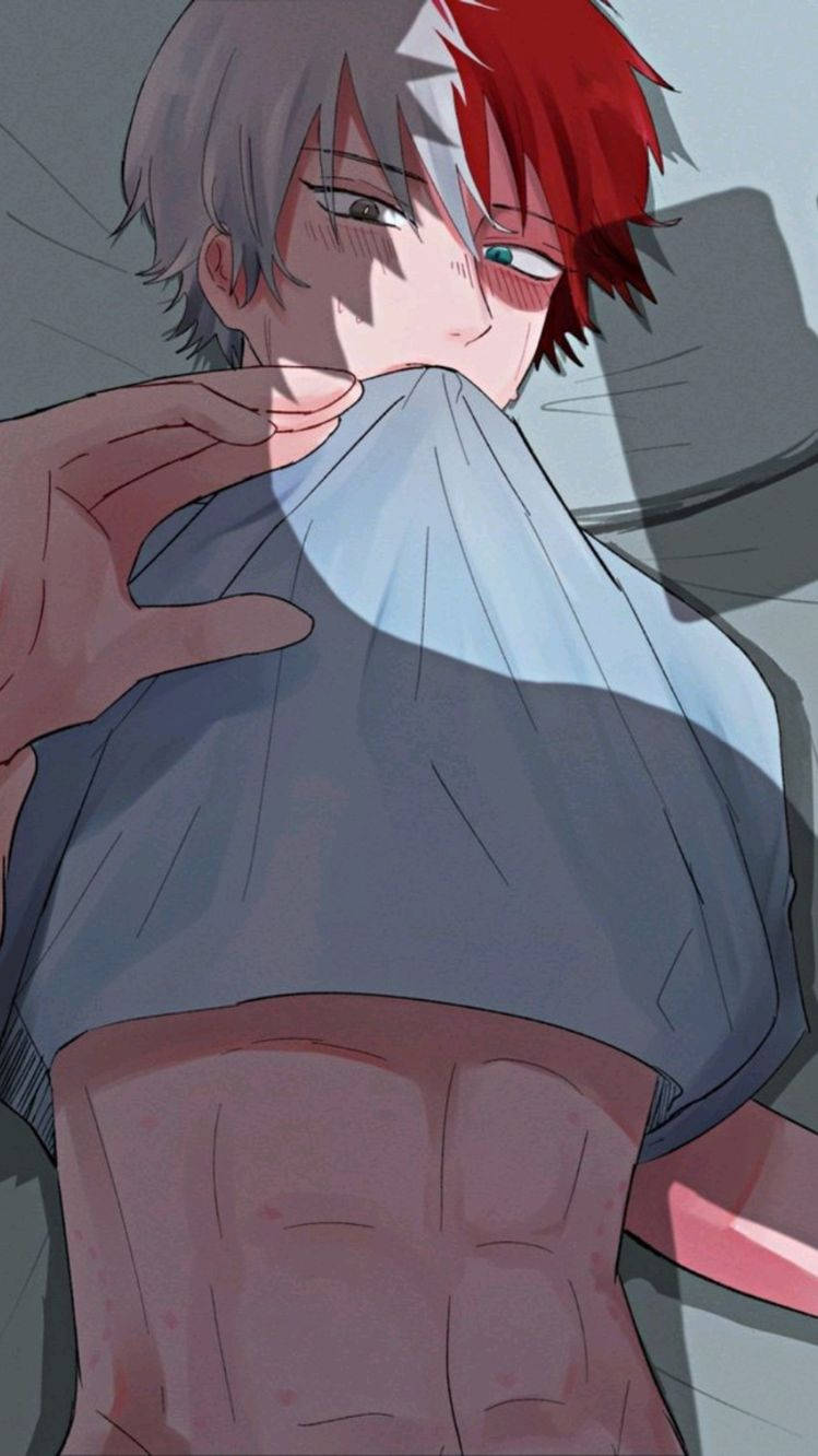 Crazy Anime Boy, red and gray hair, toned abdomen, HD Phone Wallpaper