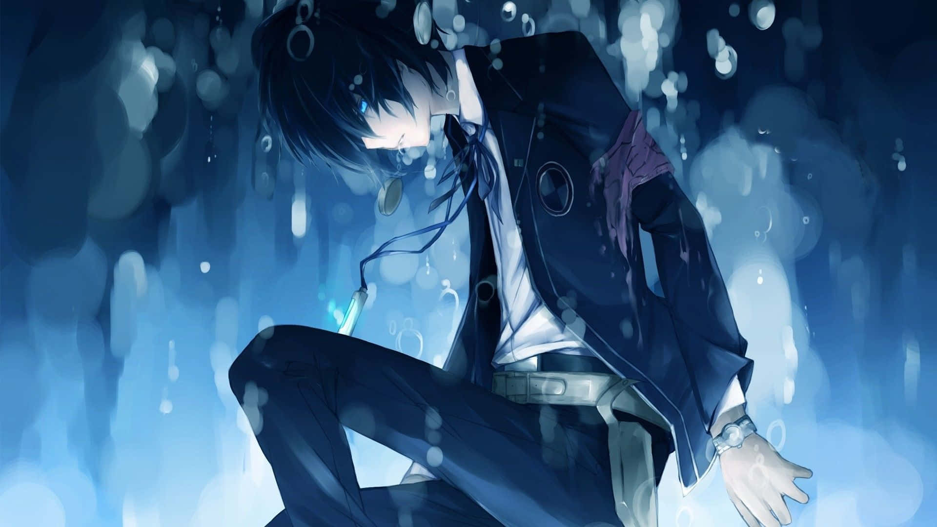 melancholic anime boy, blue eyes, submerged in water, Full HD Desktop Wallpaper