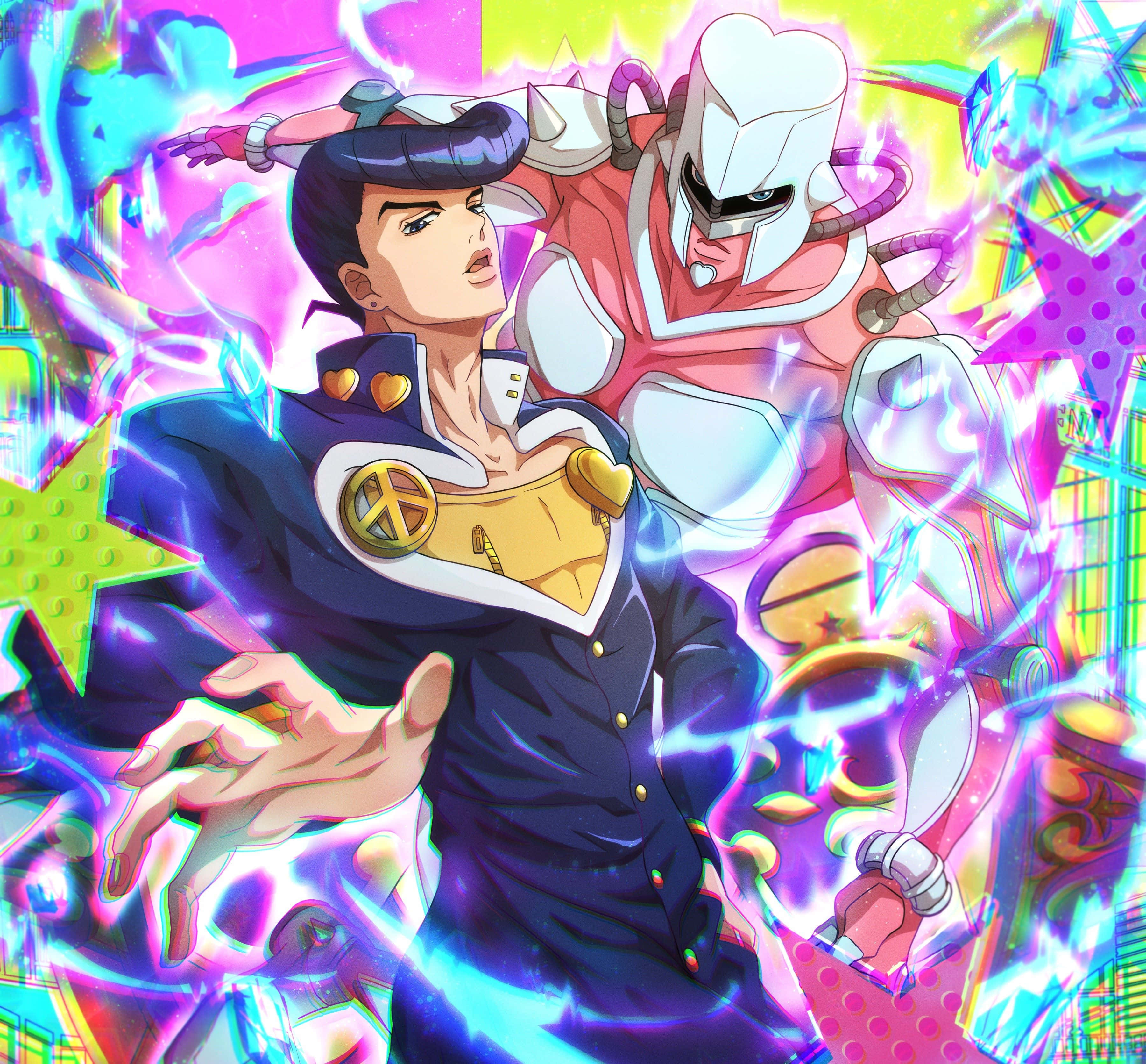 Animated Duoin Action, navy jacket, gold accents, 2K Desktop Wallpaper