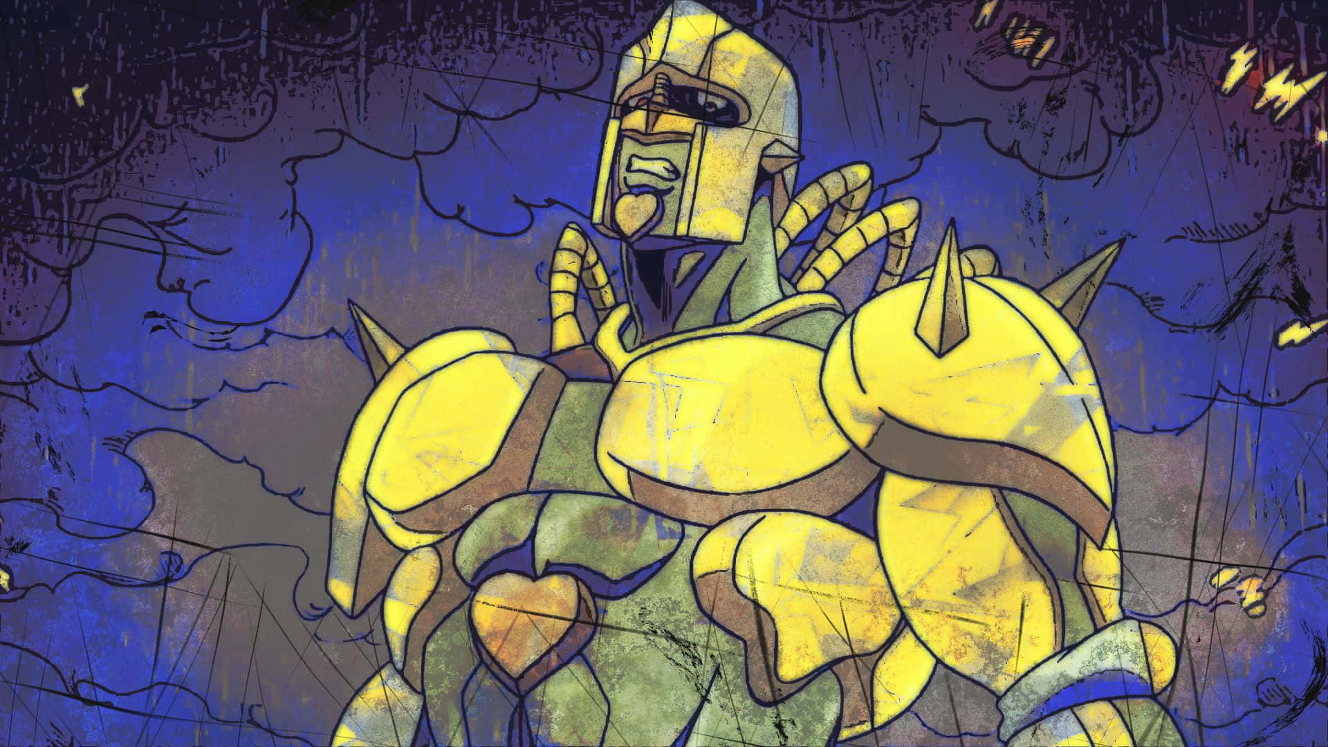 Crazy Diamond, yellow armored knight, spiked pauldrons, Full HD Desktop Wallpaper