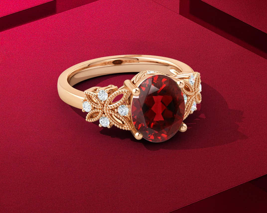 dazzling red diamond, gold ring, red gemstone, SD Desktop Wallpaper