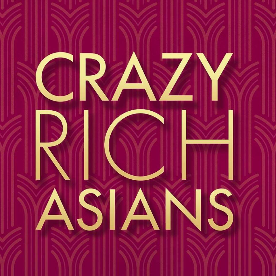 Crazy Rich Asians, gold text, magenta Art Deco patterned background, SD Desktop Wallpaper