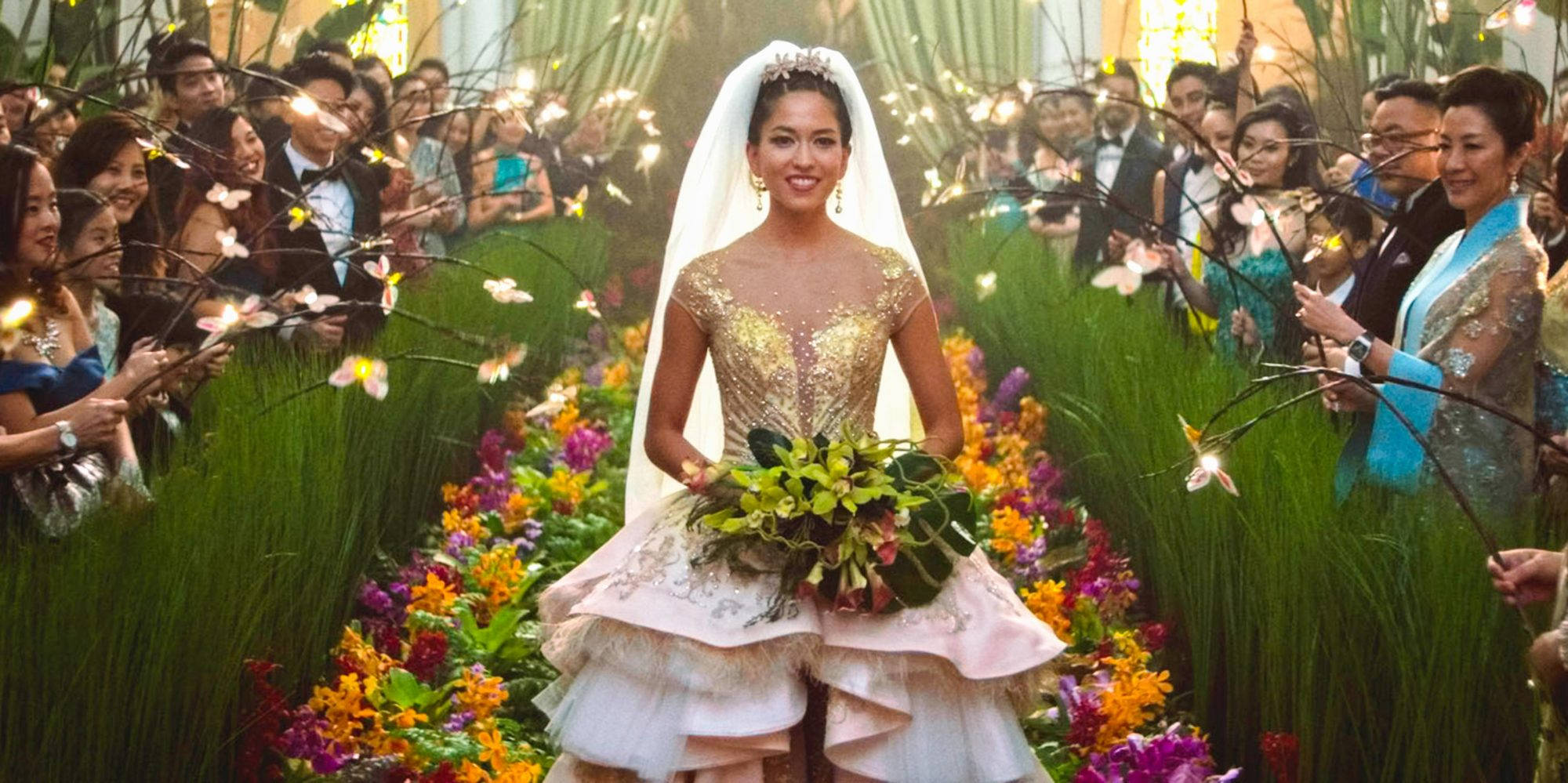 Crazy Rich Asians, wedding scene, gold-embellished gown, Full HD Desktop Wallpaper