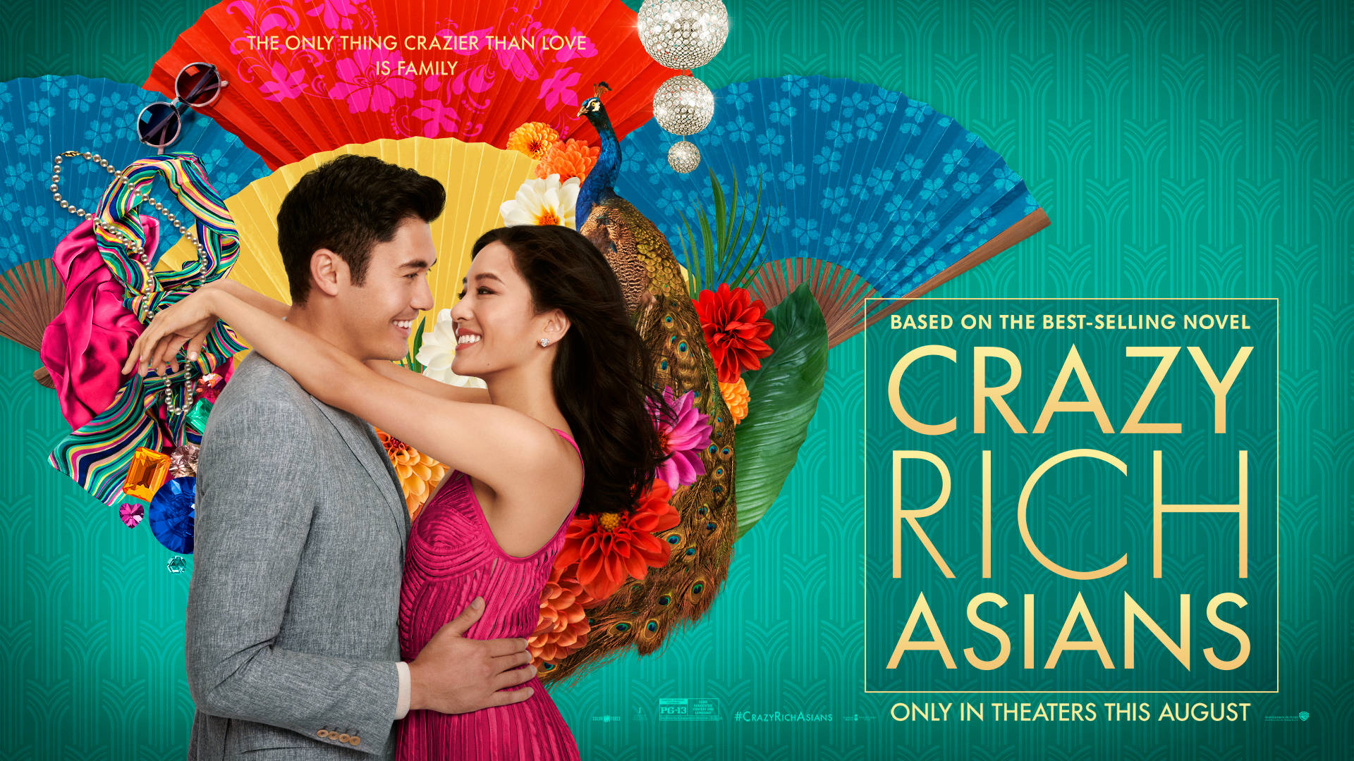 Crazy Rich Asians, peacock, teal patterned backdrop, Full HD Desktop Wallpaper