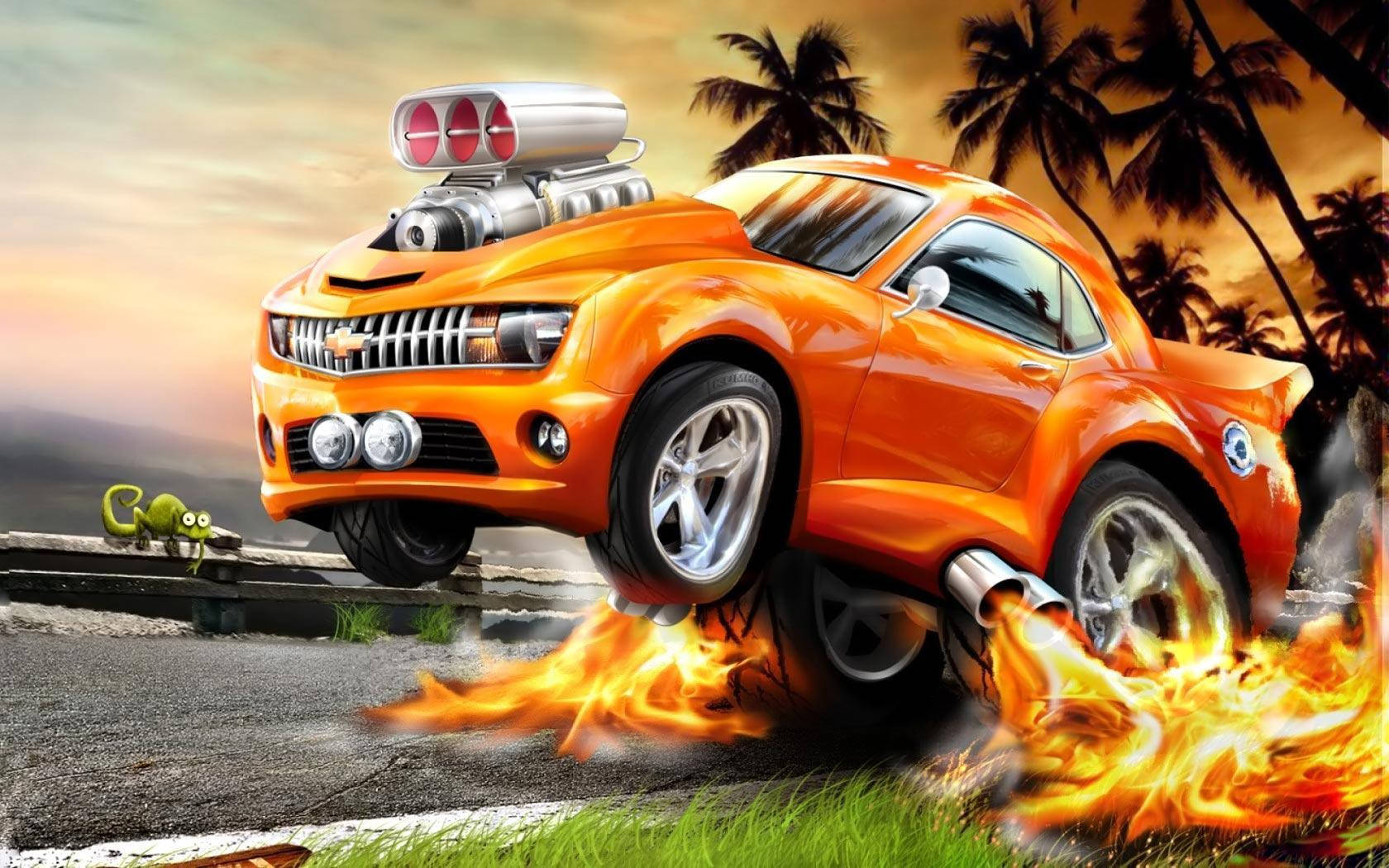 fiery orange, muscle car, supercharged engine, HD Desktop Wallpaper