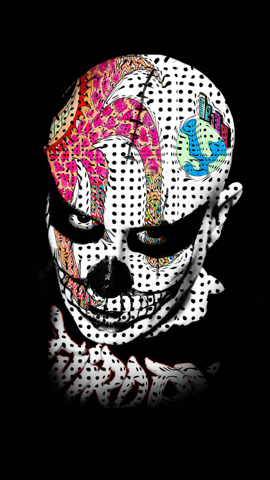 Crazy Mexican Face Paint, pink floral patterns, blue globe tattoo, HD Phone Wallpaper
