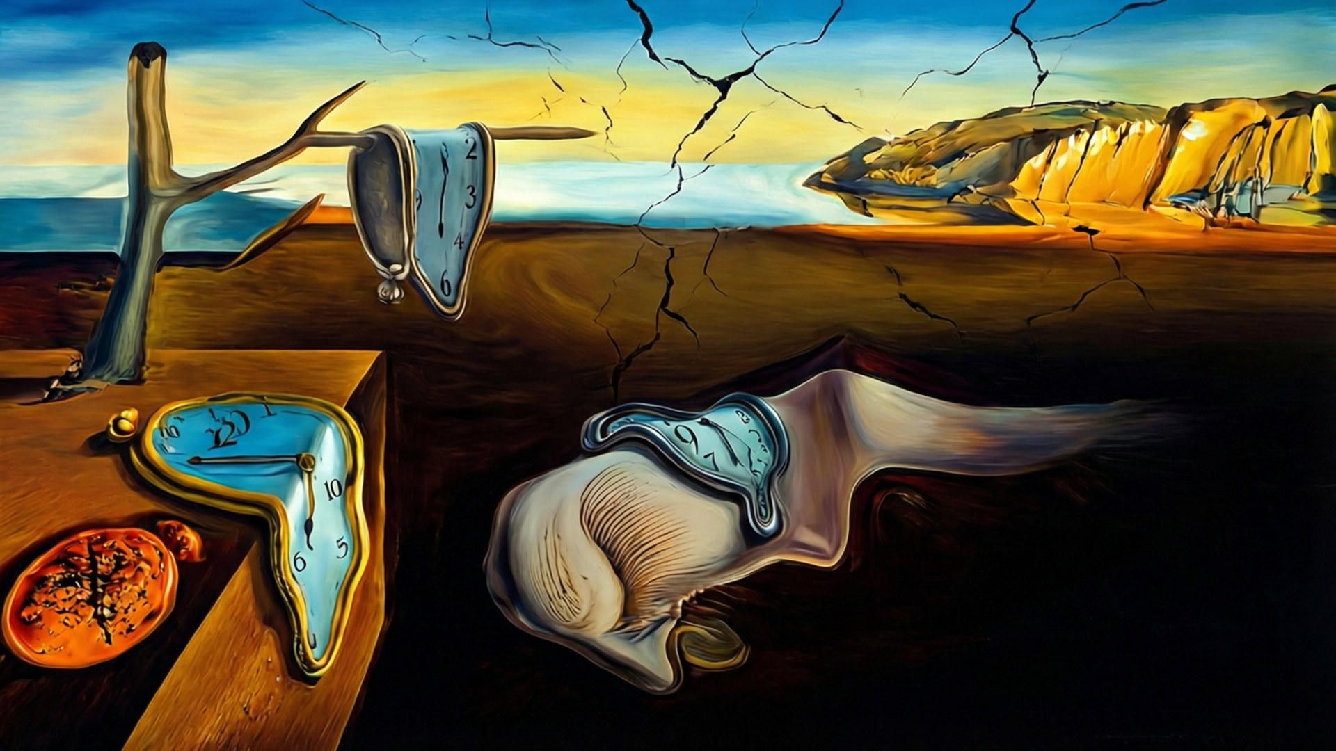 melting clocks, psychedelic desert landscape, surreal, Full HD Desktop Wallpaper