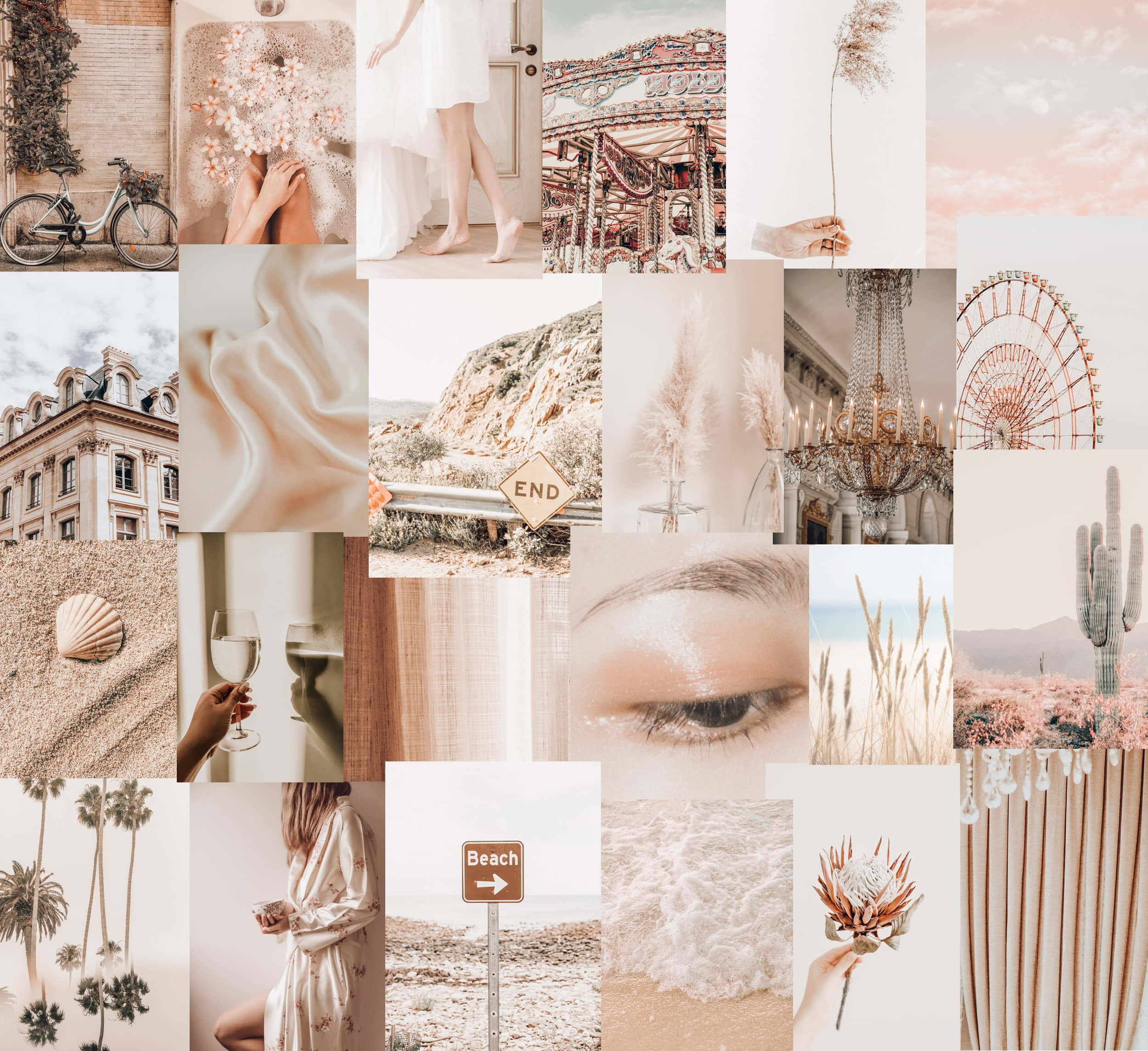beige cream aesthetic, pastel-toned collage, beaches, Full HD Desktop Wallpaper