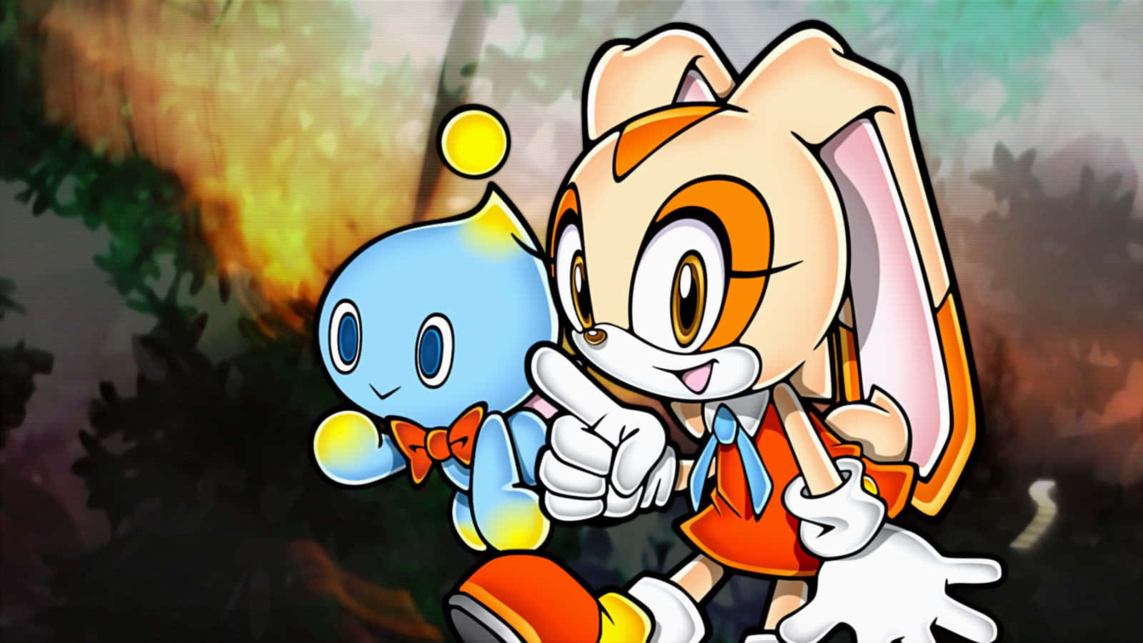 Cream The Rabbit, orange dress, blue creature with a bowtie, HD Desktop Wallpaper