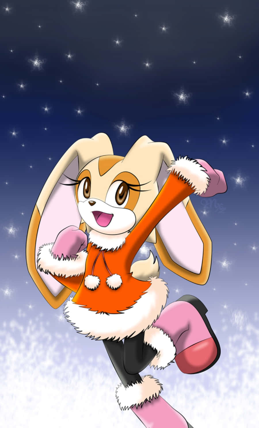 Cream The Rabbit, winter outfit, starry night sky, HD Phone Wallpaper