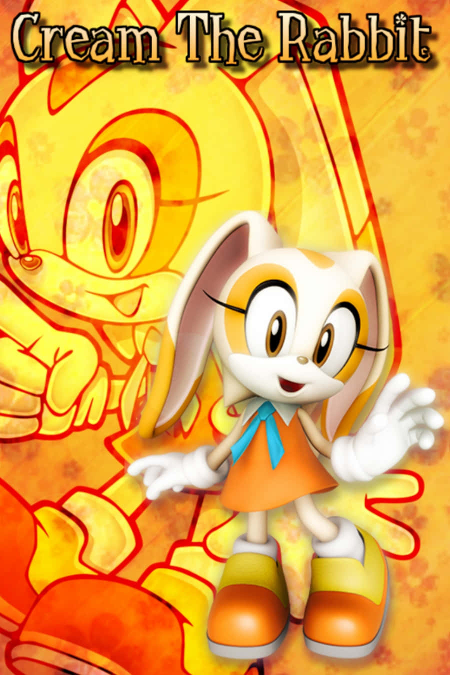 Cream The Rabbit, orange dress, fiery yellow background, HD Phone Wallpaper
