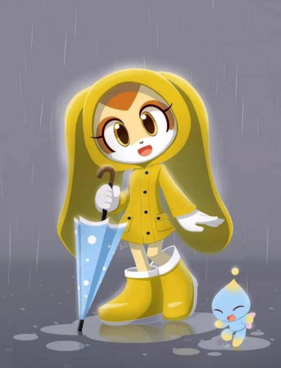 Cream The Rabbit, yellow raincoat, blue umbrella, SD Phone Wallpaper