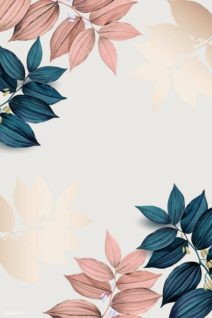 pink and blue leaves, cream backdrop, soft beige background, SD Phone Wallpaper