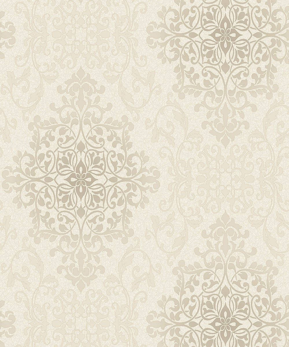 Cream Silver Floral Pattern, beige damask, intricate floral and scroll patterns, SD Phone Wallpaper