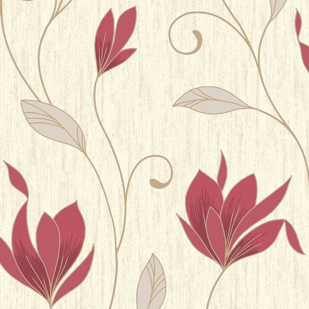 Cream, burgundy flowers, beige vines, SD Desktop Wallpaper