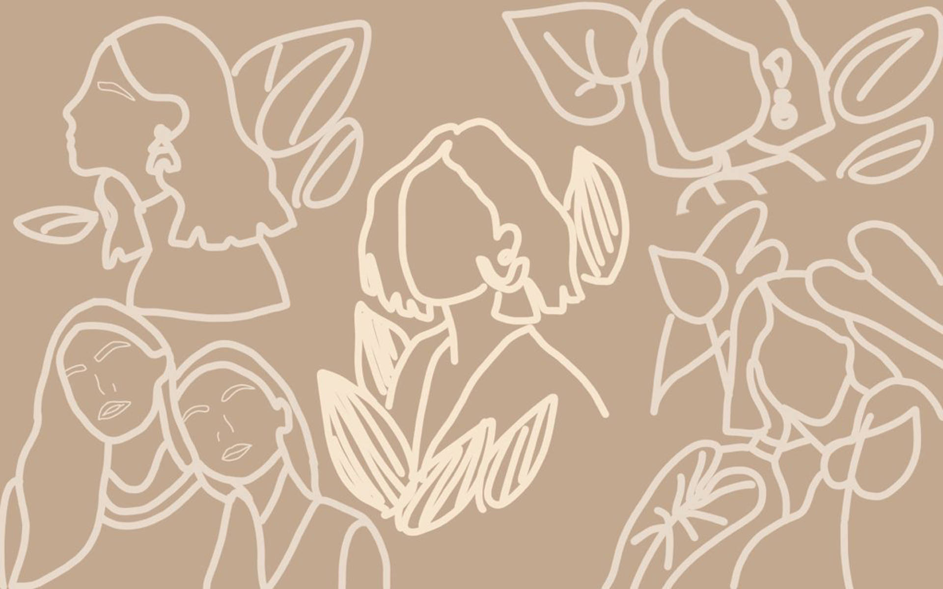Cream Women Art, minimalist line art, stylized female profiles, Full HD Desktop Wallpaper