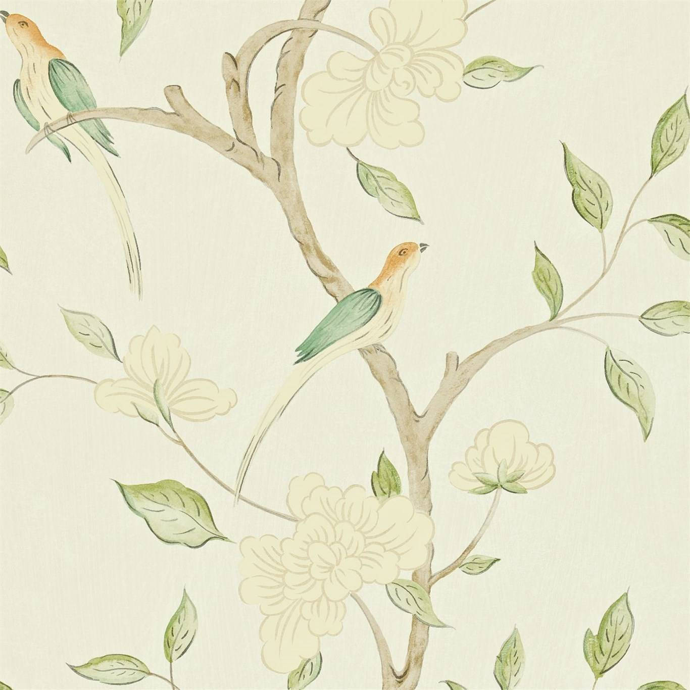 Cream Bird Tree Art, long tails, delicate branches, HD Desktop Wallpaper