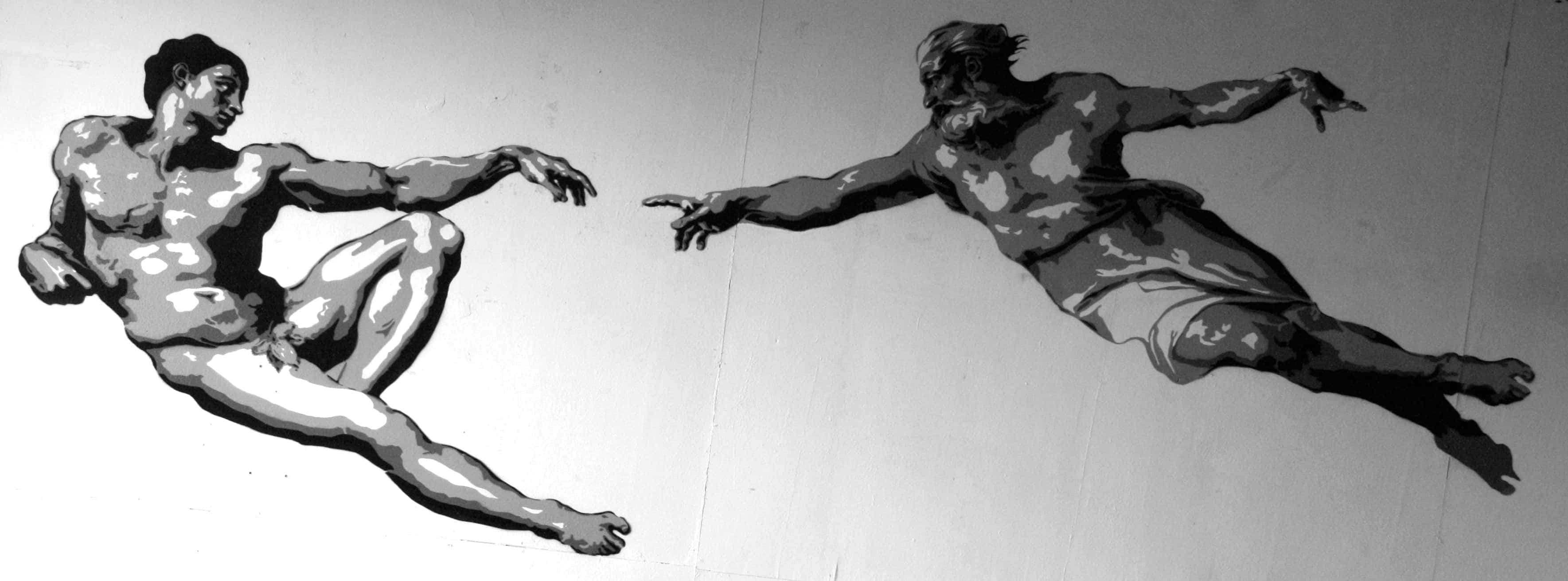 Creation Of Adam 4K, bold black and white, dramatic shading, 2K Desktop Wallpaper