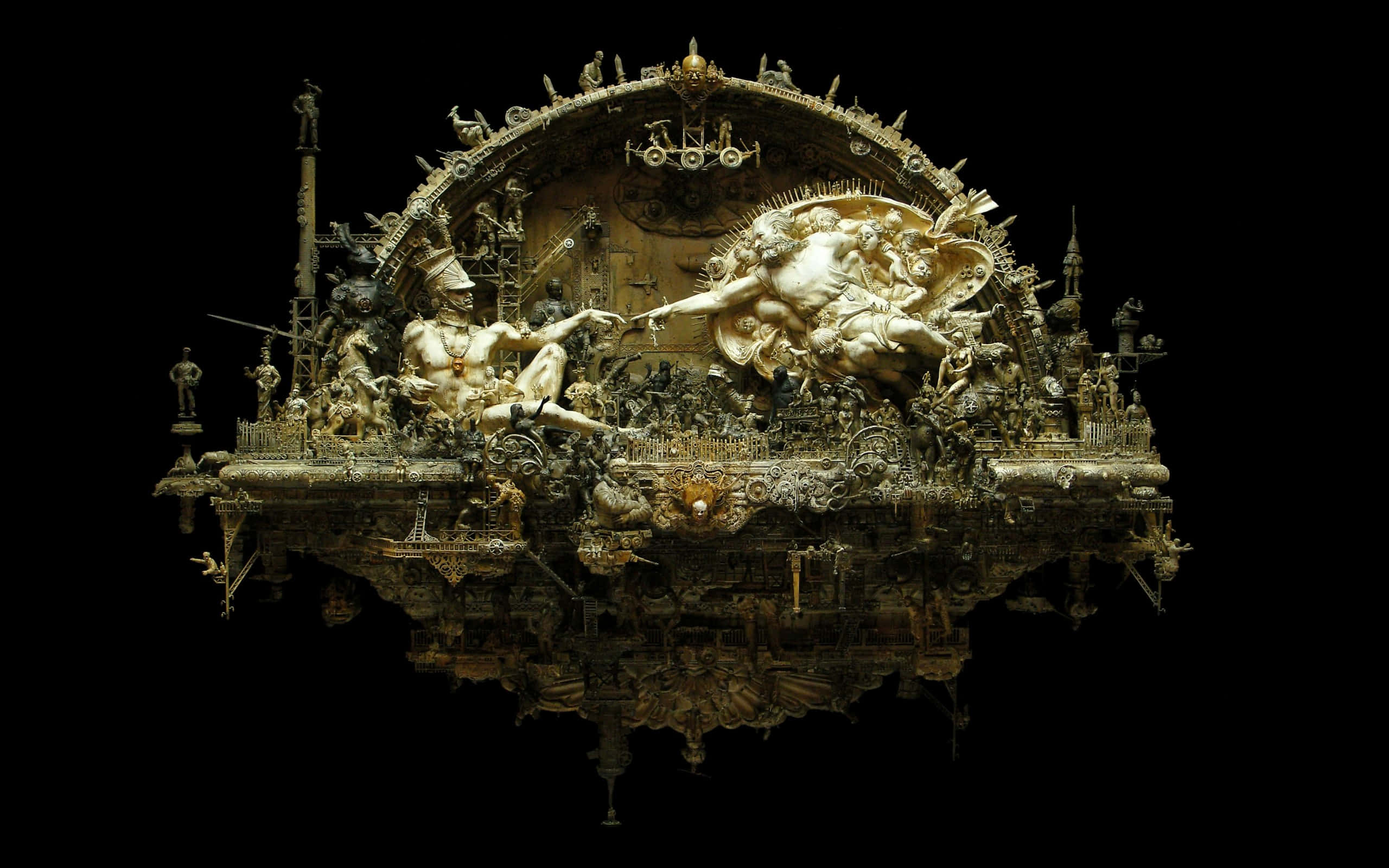 Creation Of Adam 4K, steampunk, marble, 2K Desktop Wallpaper