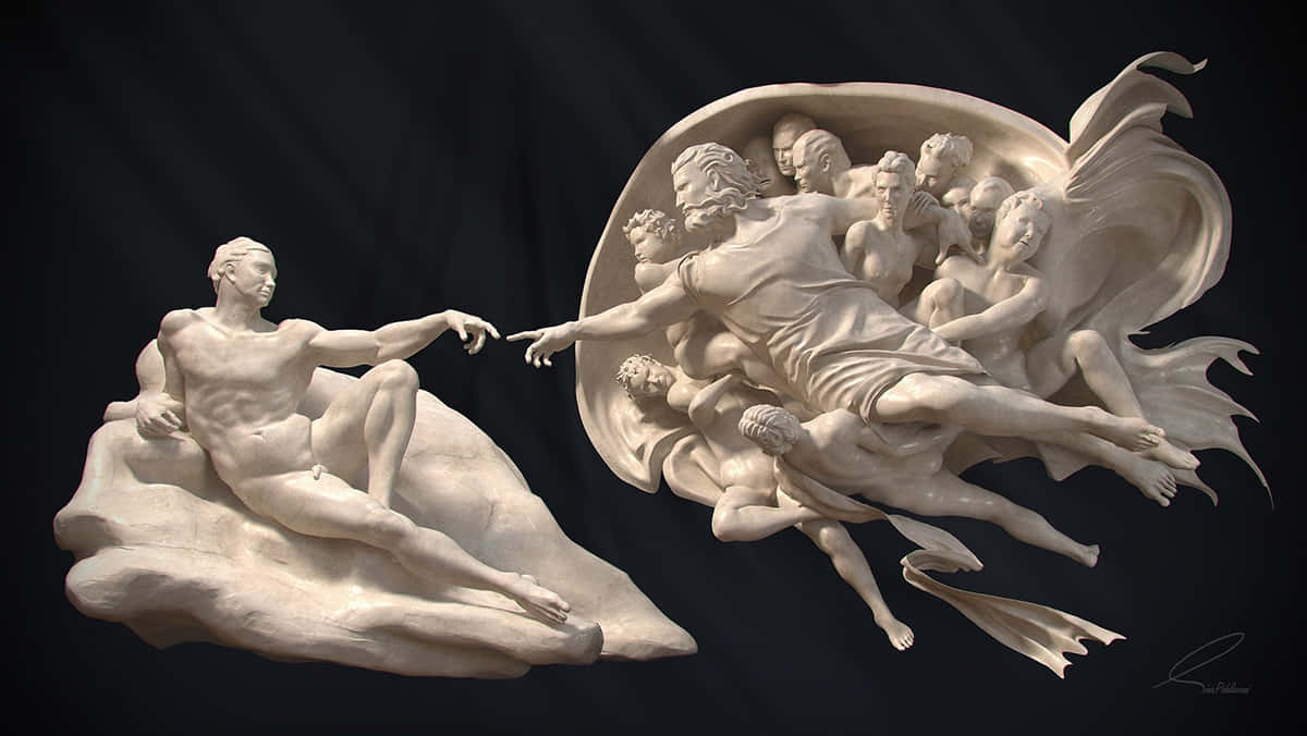 Creation Of Adam 4K, white marble sculpture, reclining nude figure, SD Desktop Wallpaper