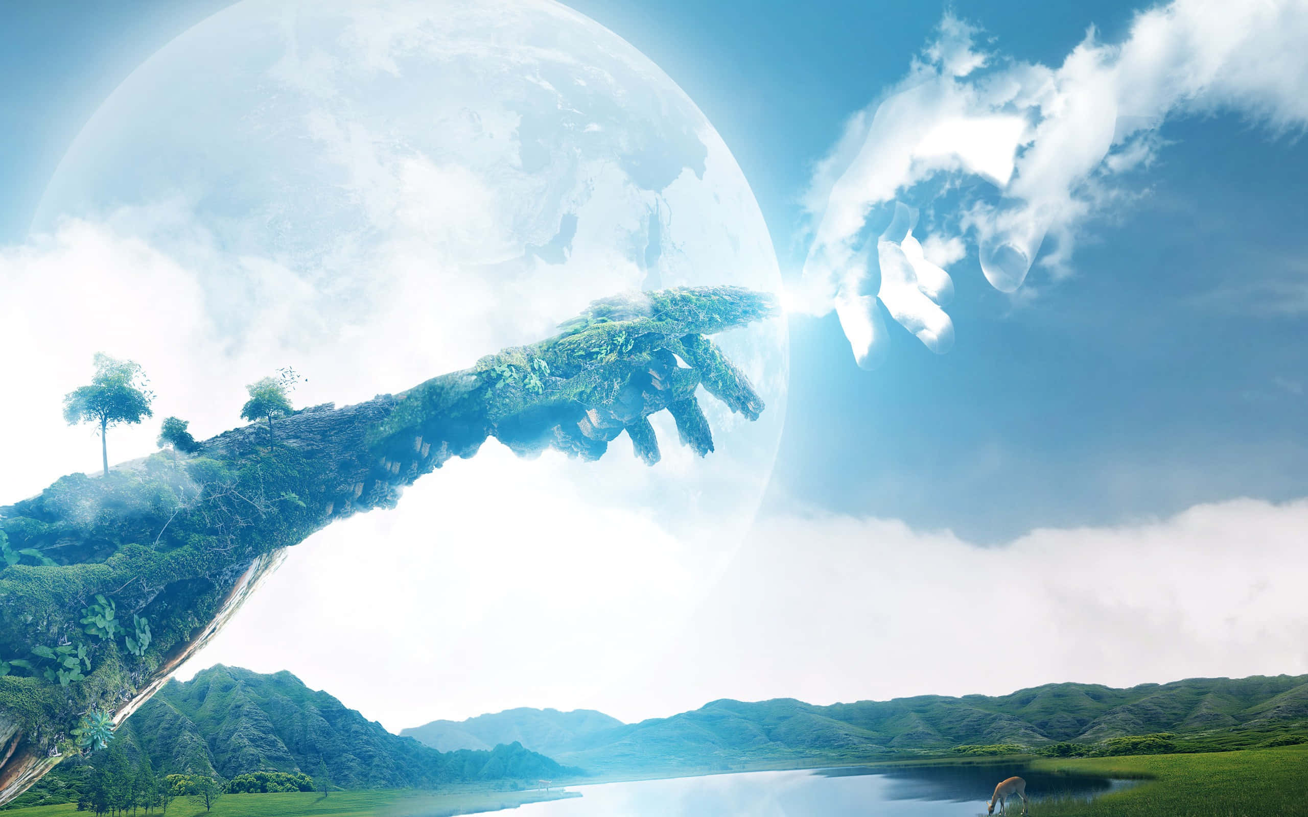 Creation Of Adam 4K, earth, trees, 2K Desktop Wallpaper