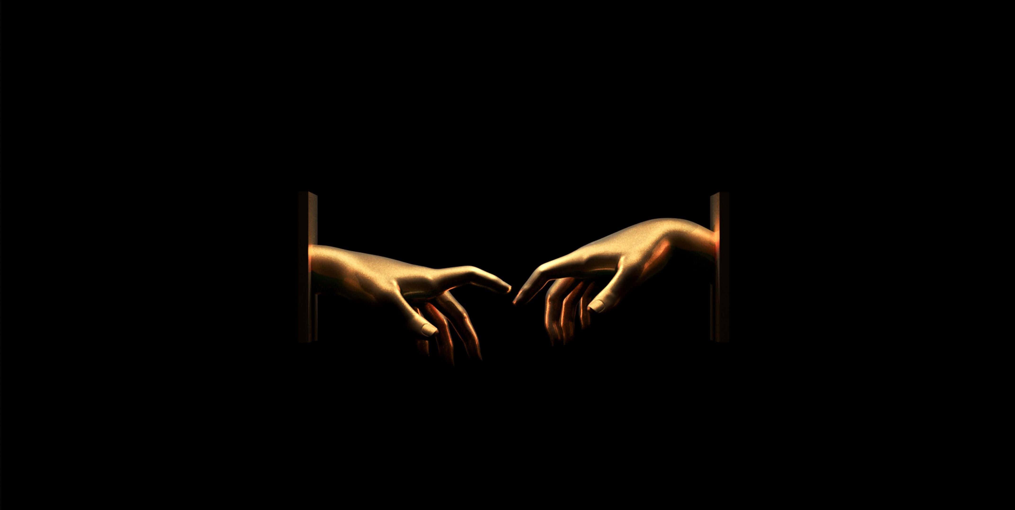 Creation Of Adam 4K, golden hands, dark void, 4K Desktop Wallpaper