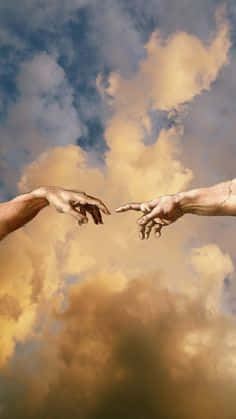 Creation Of Adam 4K, The Creation of Adam, golden clouds, SD Phone Wallpaper