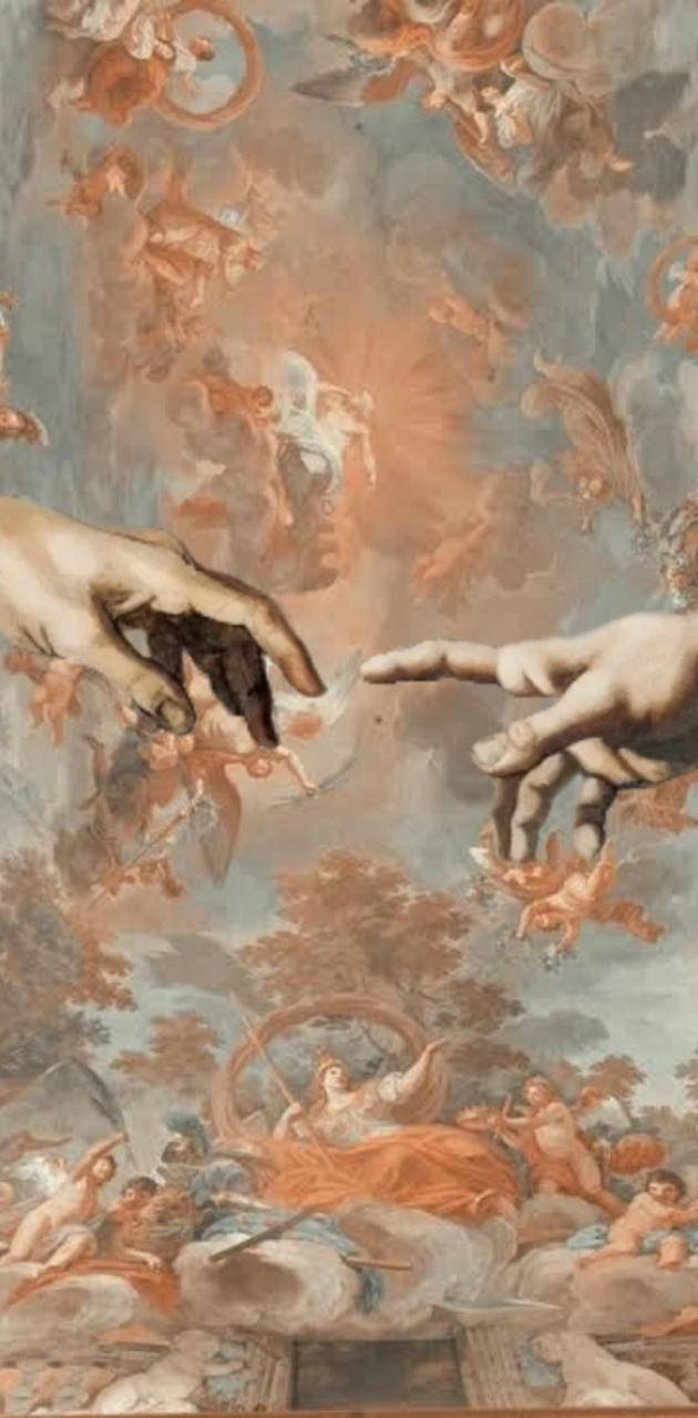 Creation Of Adam, baroque fresco, celestial sky, HD Phone Wallpaper