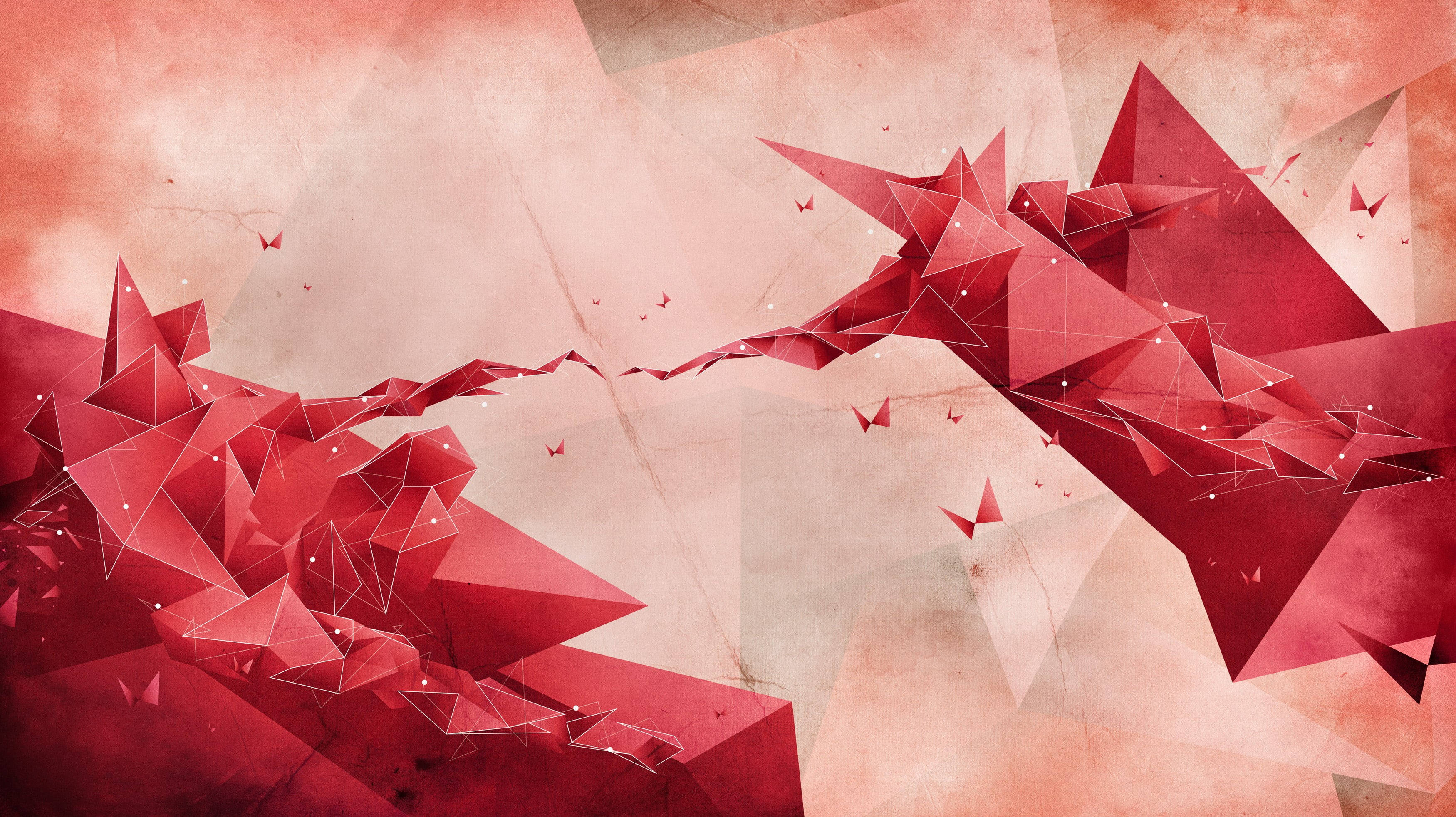 Creation Of Adam, red, abstract shapes, 2K Desktop Wallpaper
