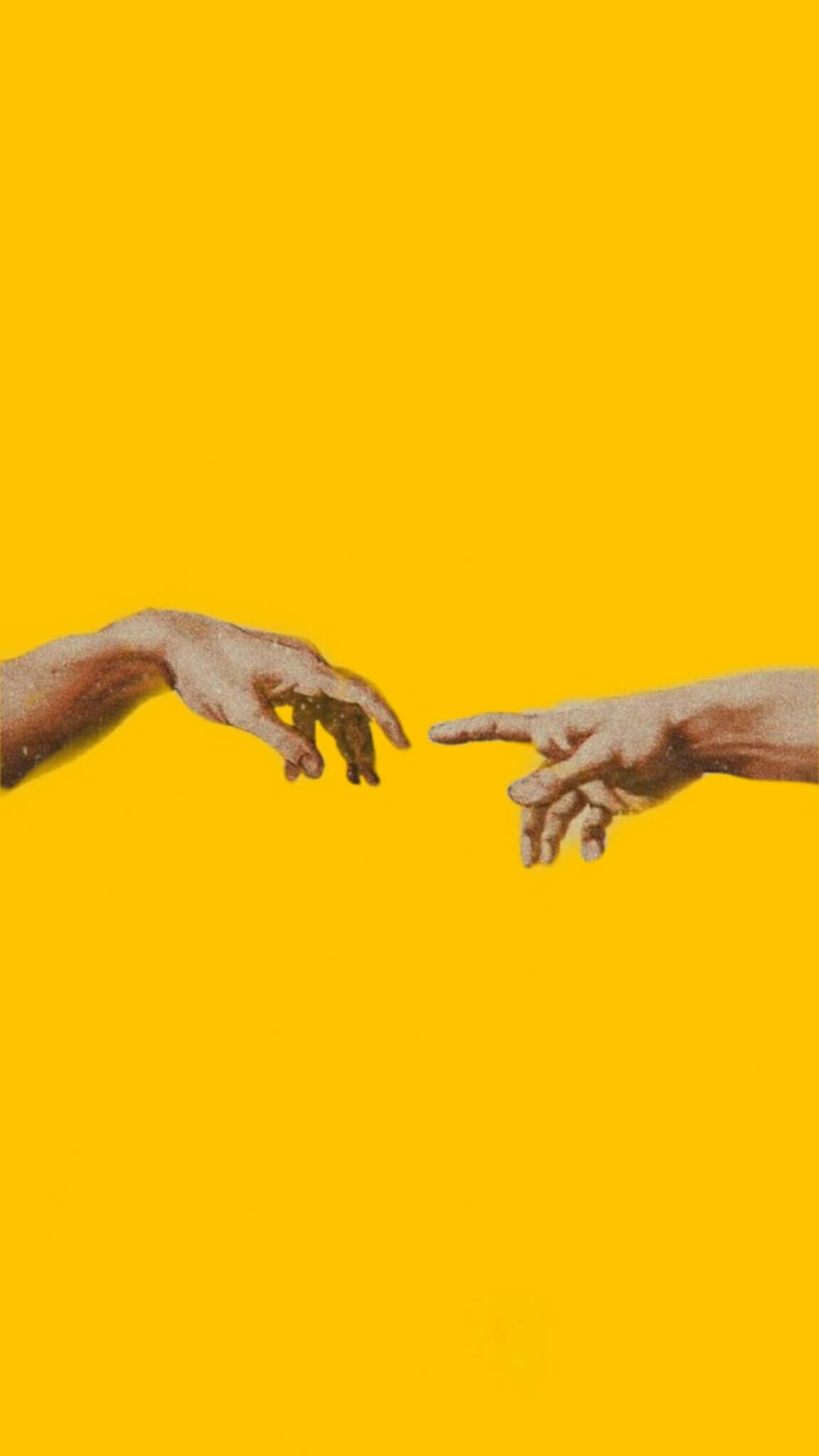pastel yellow backdrop, Creation of Adam, two hands reach toward each other, Full HD Phone Wallpaper