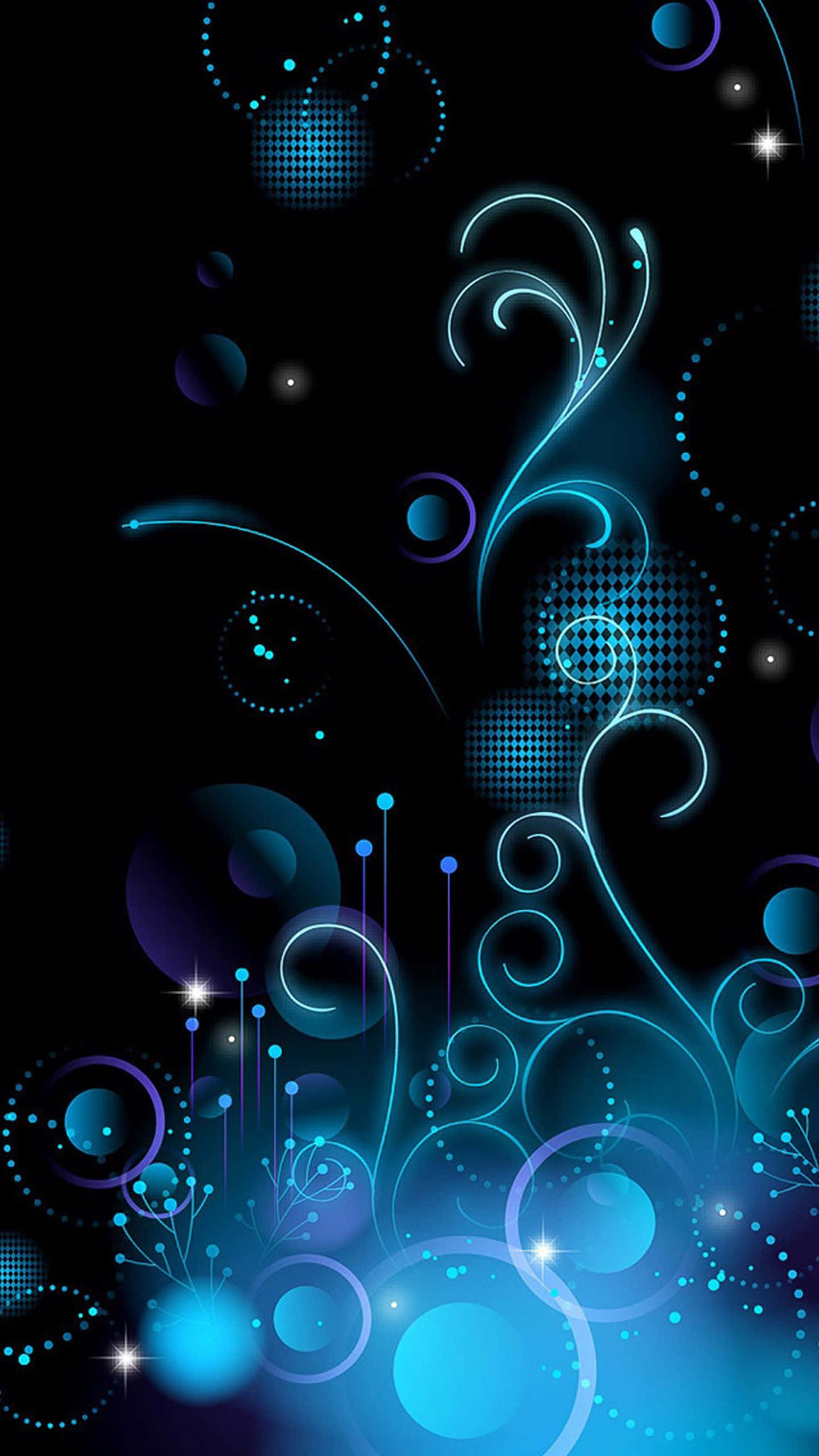 iPhone, vibrant blue, glowing swirls, 2K Phone Wallpaper