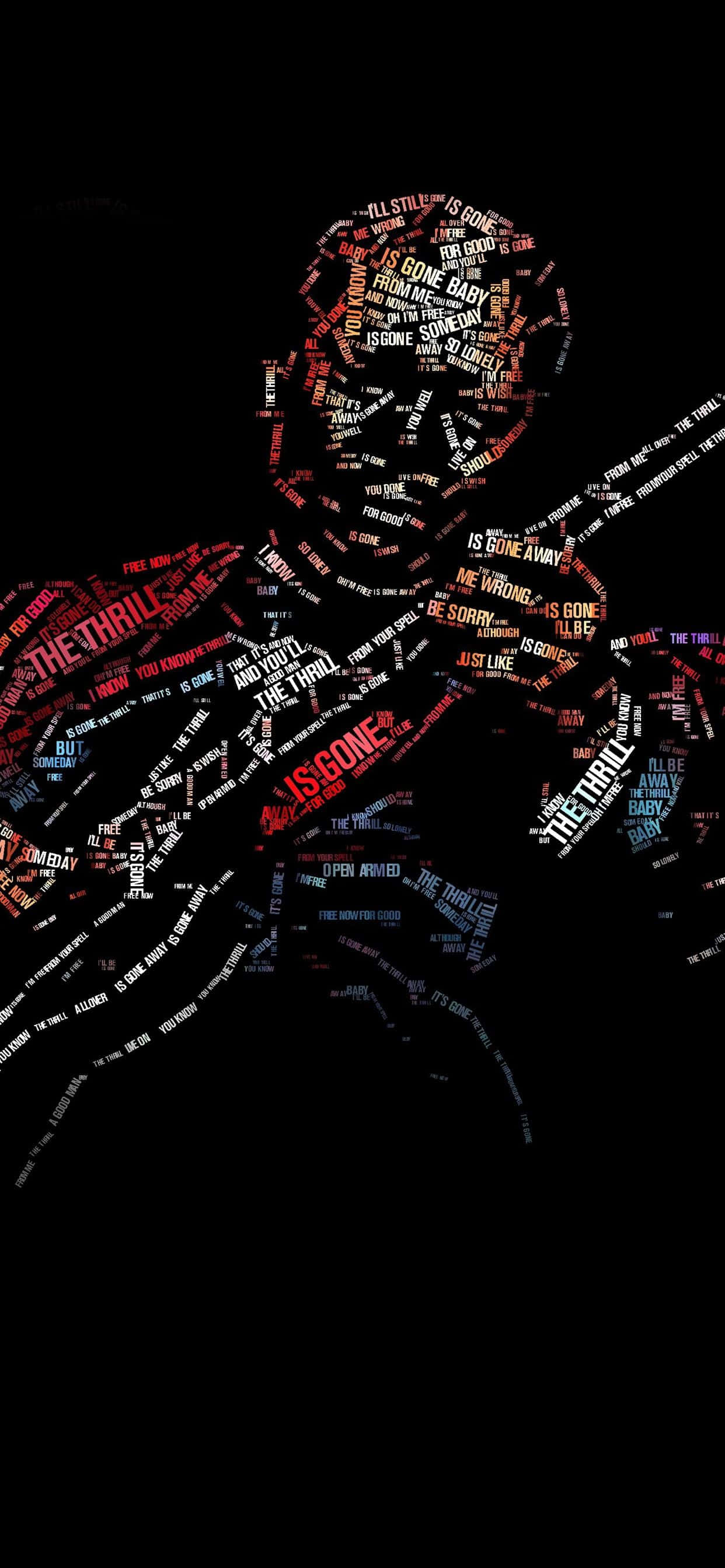 creative iPhone, glowing red and blue text phrases, silhouette of a person, 2K Phone Wallpaper