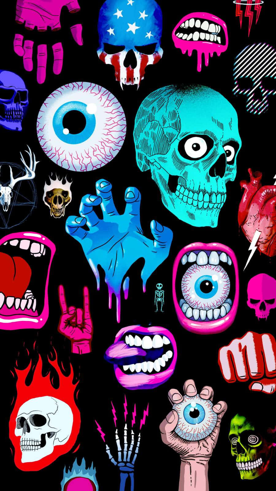Graphic iPhone, neon skulls, eyes, HD Phone Wallpaper