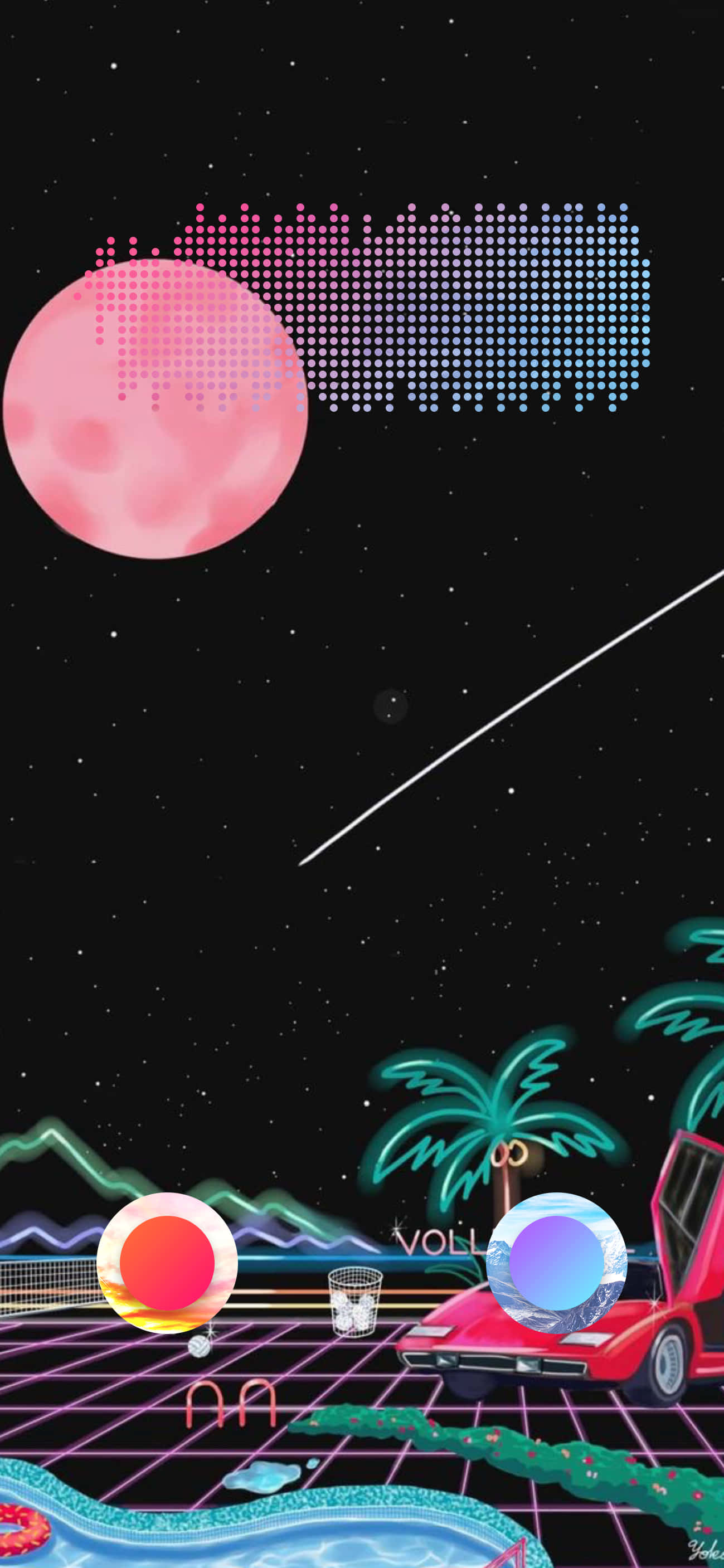 Graphic iPhone, neon-drenched, retrofuturistic, 2K Phone Wallpaper