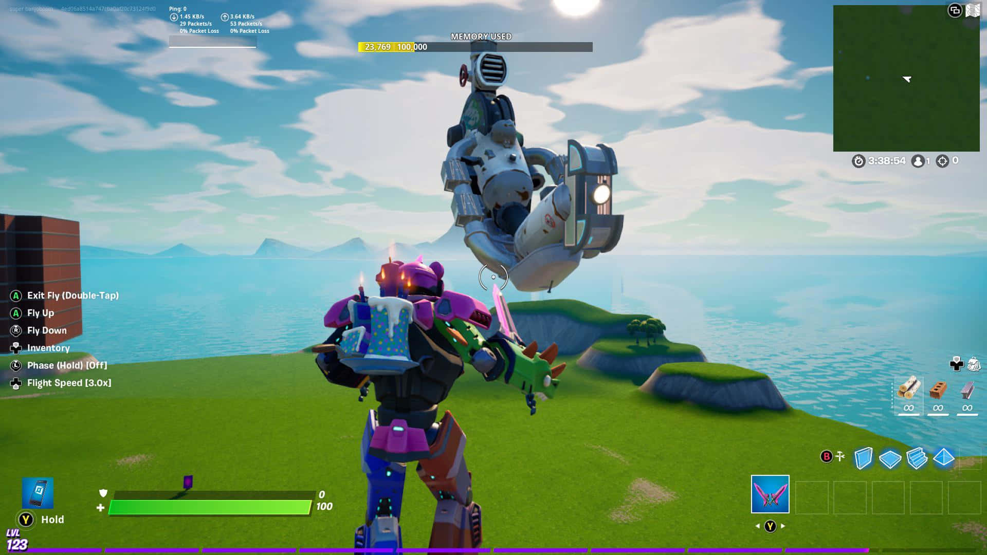 Creative Mode, colorful mech, grassy island, Full HD Desktop Wallpaper