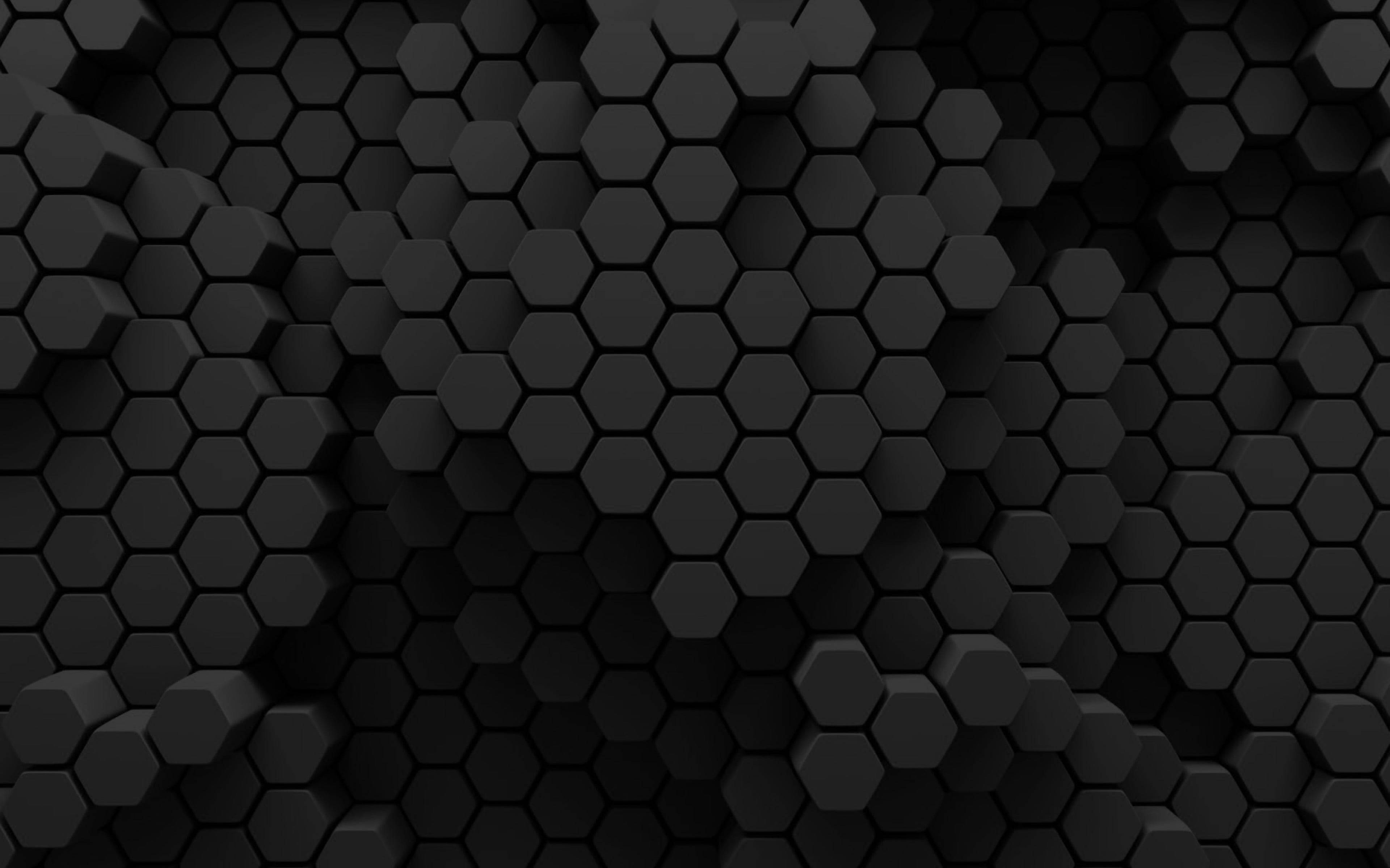 3d honeycomb, black pattern, hexagonal tiles, 4K Desktop Wallpaper