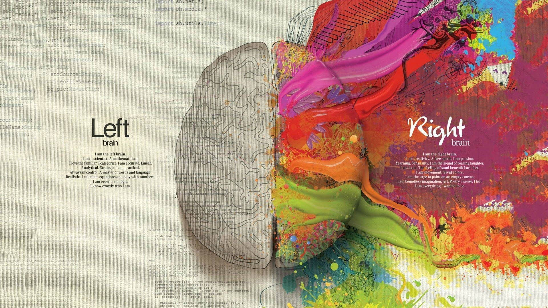 left brain, right brain, vibrant paint strokes, Full HD Desktop Wallpaper
