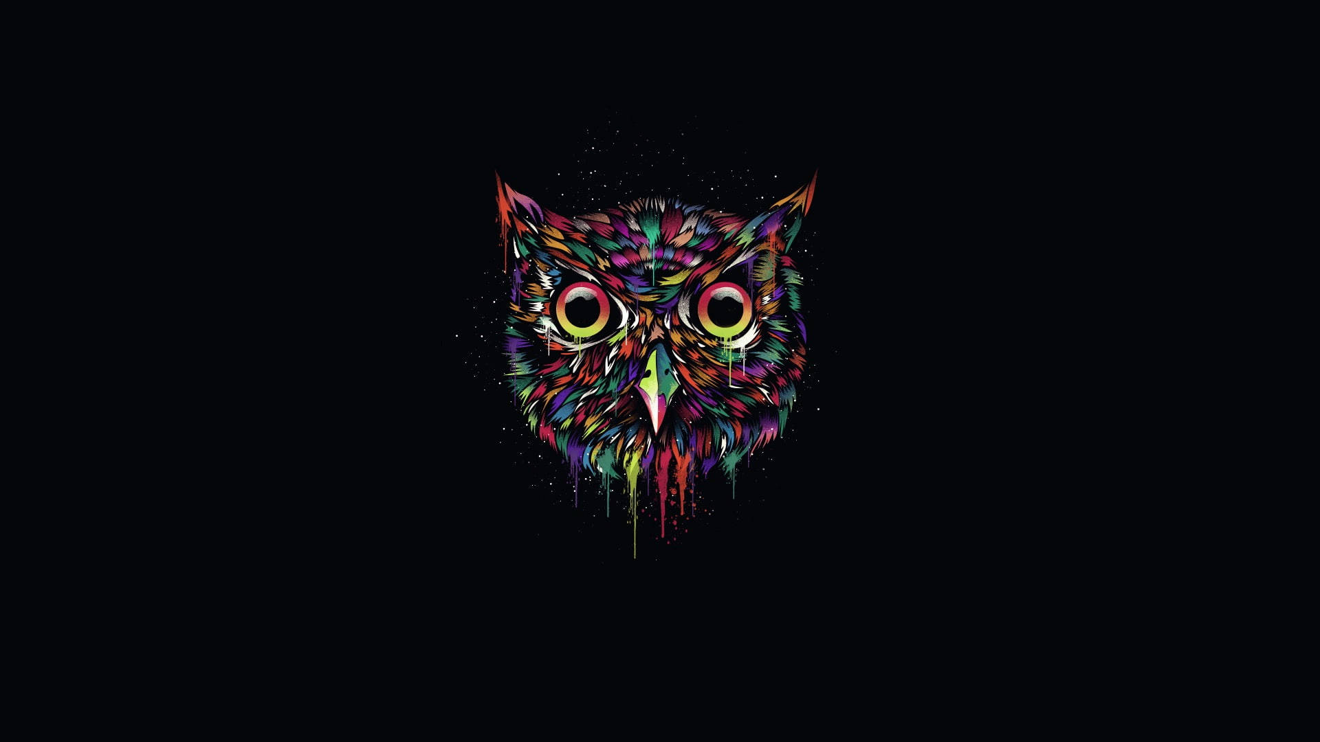 colorful creative owl art, vibrant multicolored owl head, dripping paint effect, Full HD Desktop Wallpaper