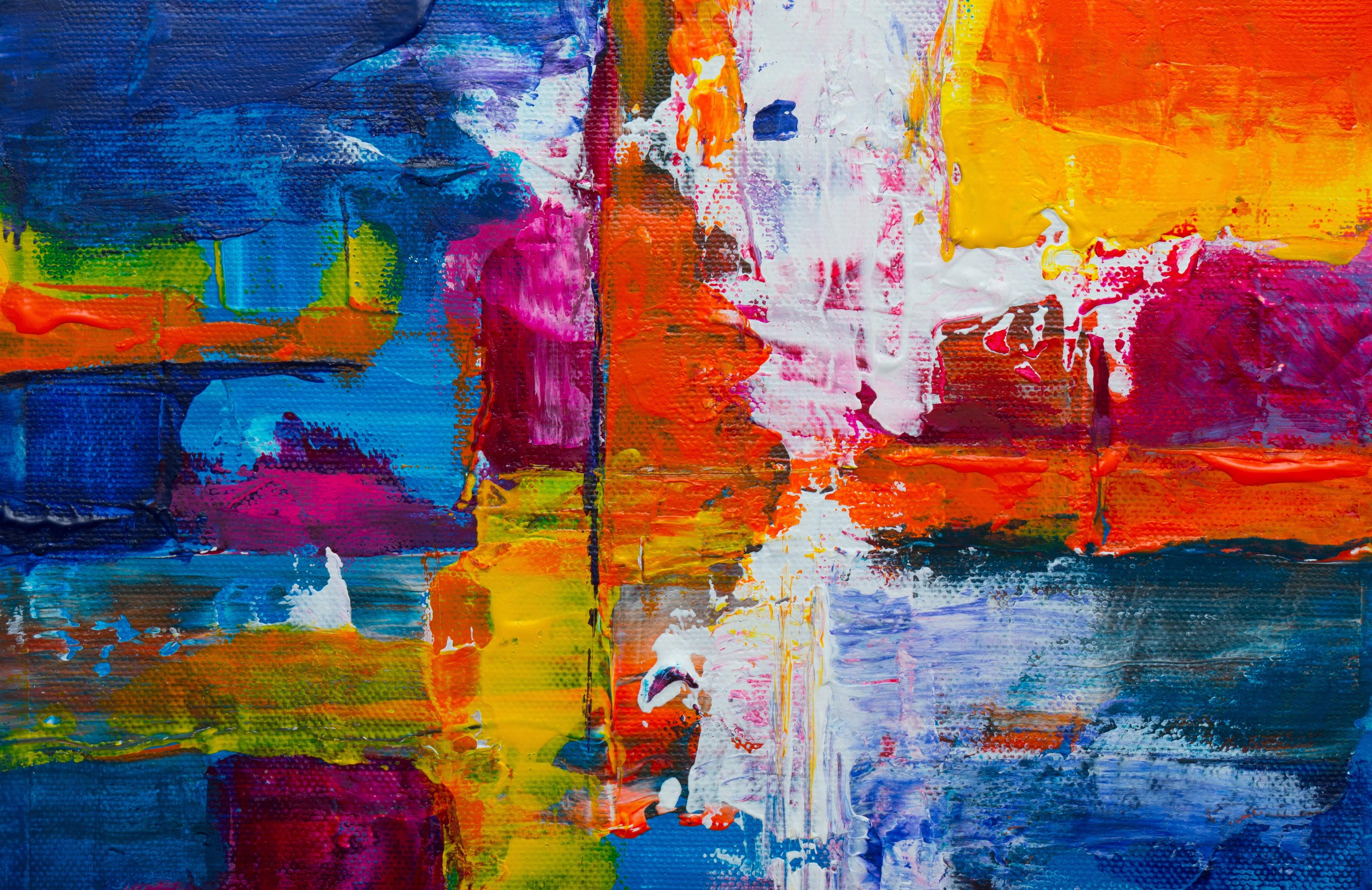 abstract oil painting, blue, orange, 4K Desktop Wallpaper