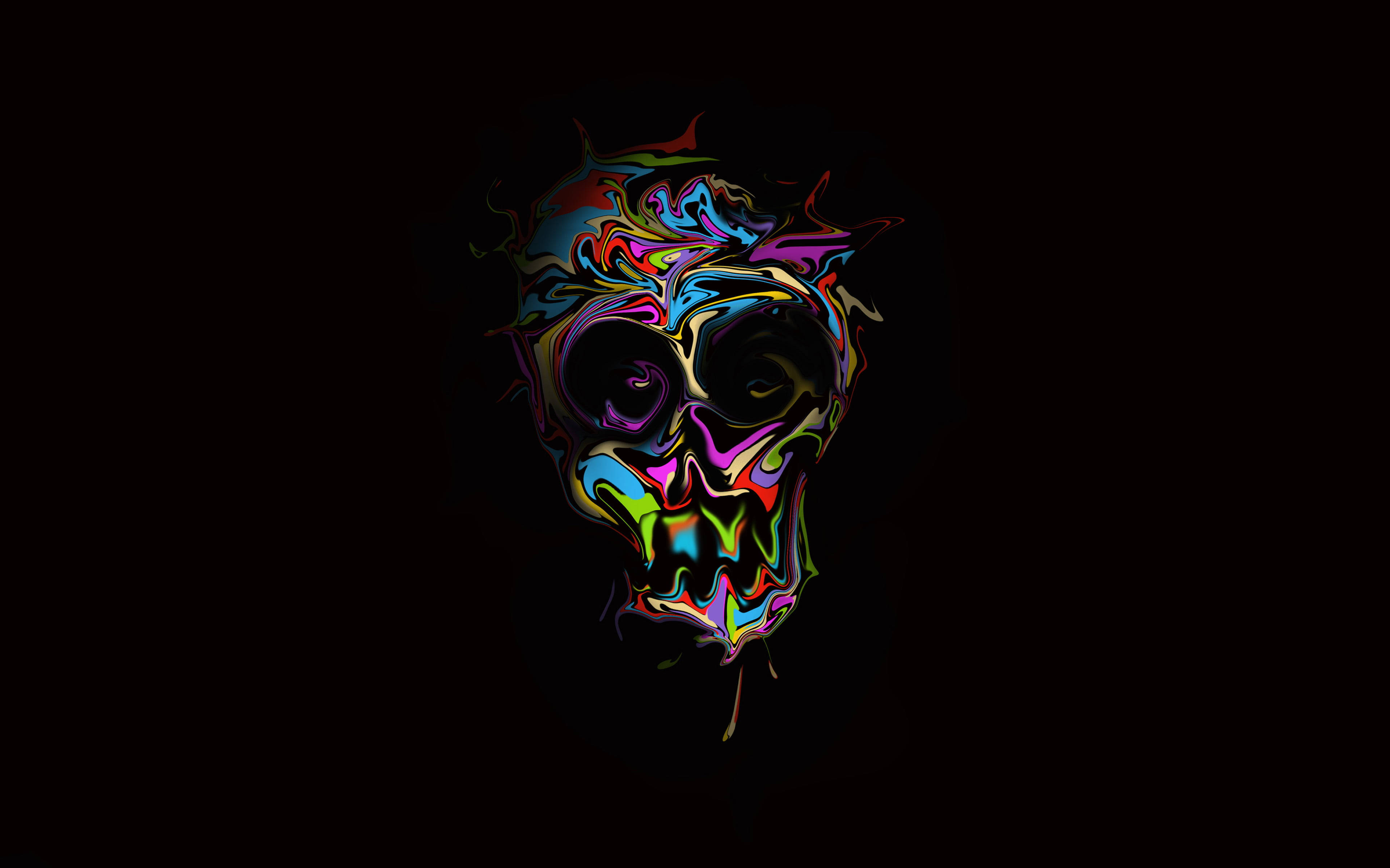 colorful creative skull paint, psychedelic skull, swirling rainbow colors, 4K Desktop Wallpaper
