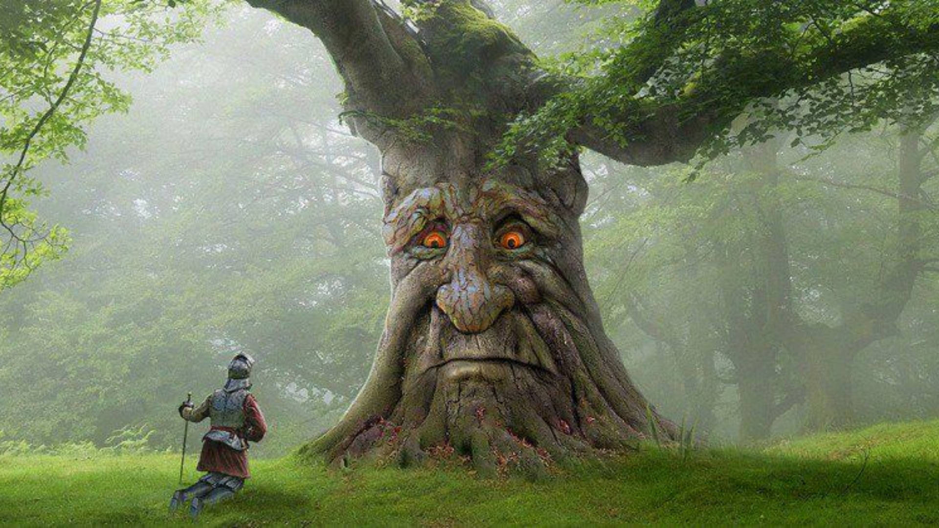 soldier, wise mystical tree, colossal sentient tree, Full HD Desktop Wallpaper