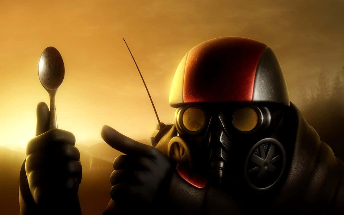gas mask, spoon, antenna, SD Desktop Wallpaper